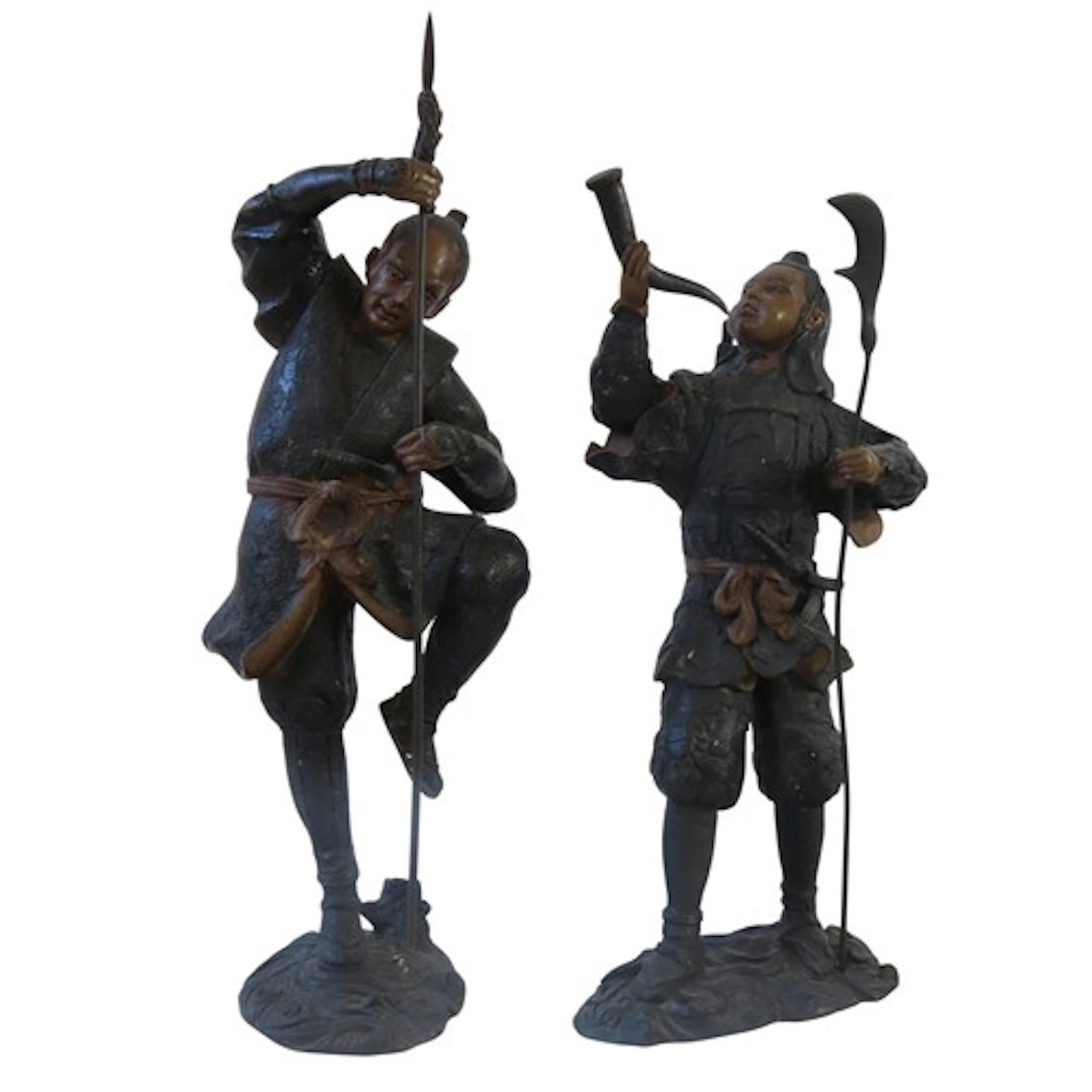 A PAIR OF JAPANESE CAST BRONZE SAMURAI FIGURES 20TH CENTURY ...