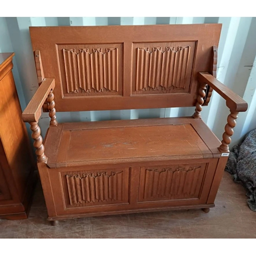 EARLY 20TH CENTURY OAK MONK'S BENCH WITH LIFT LID SEAT, BARL...