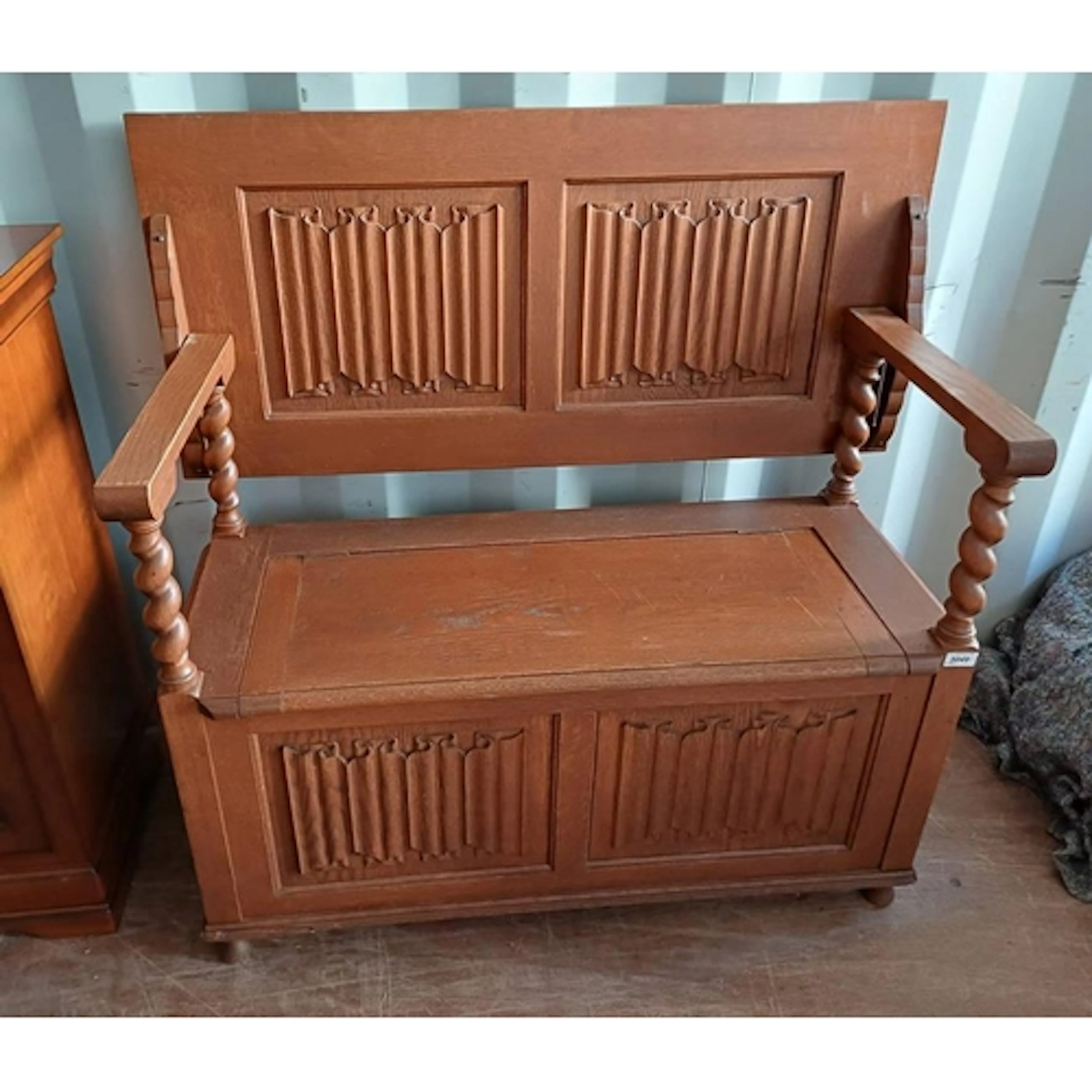 EARLY 20TH CENTURY OAK MONK'S BENCH WITH LIFT LID SEAT, BARL...