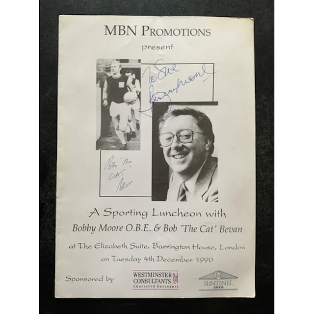 Bobby Moore Signed Football Menu: 1990 luncheon with Bobby M...
