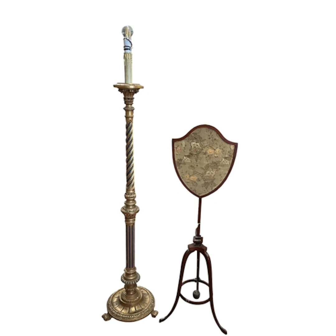 A 19th century giltwood standard lamp, along with a mahogany...