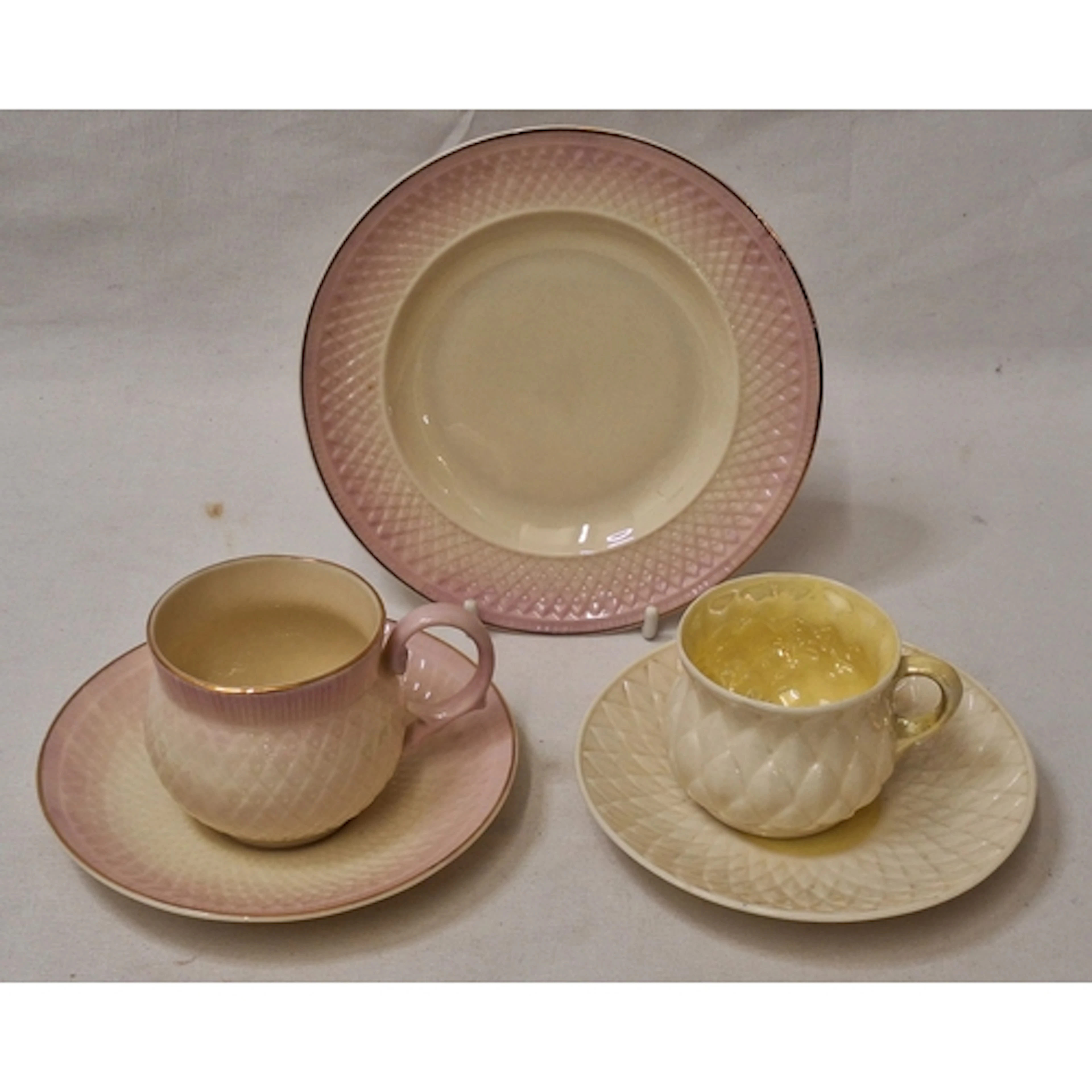 Antique Belleek Thistle Design Cup & Saucer & gold rimmed pi...