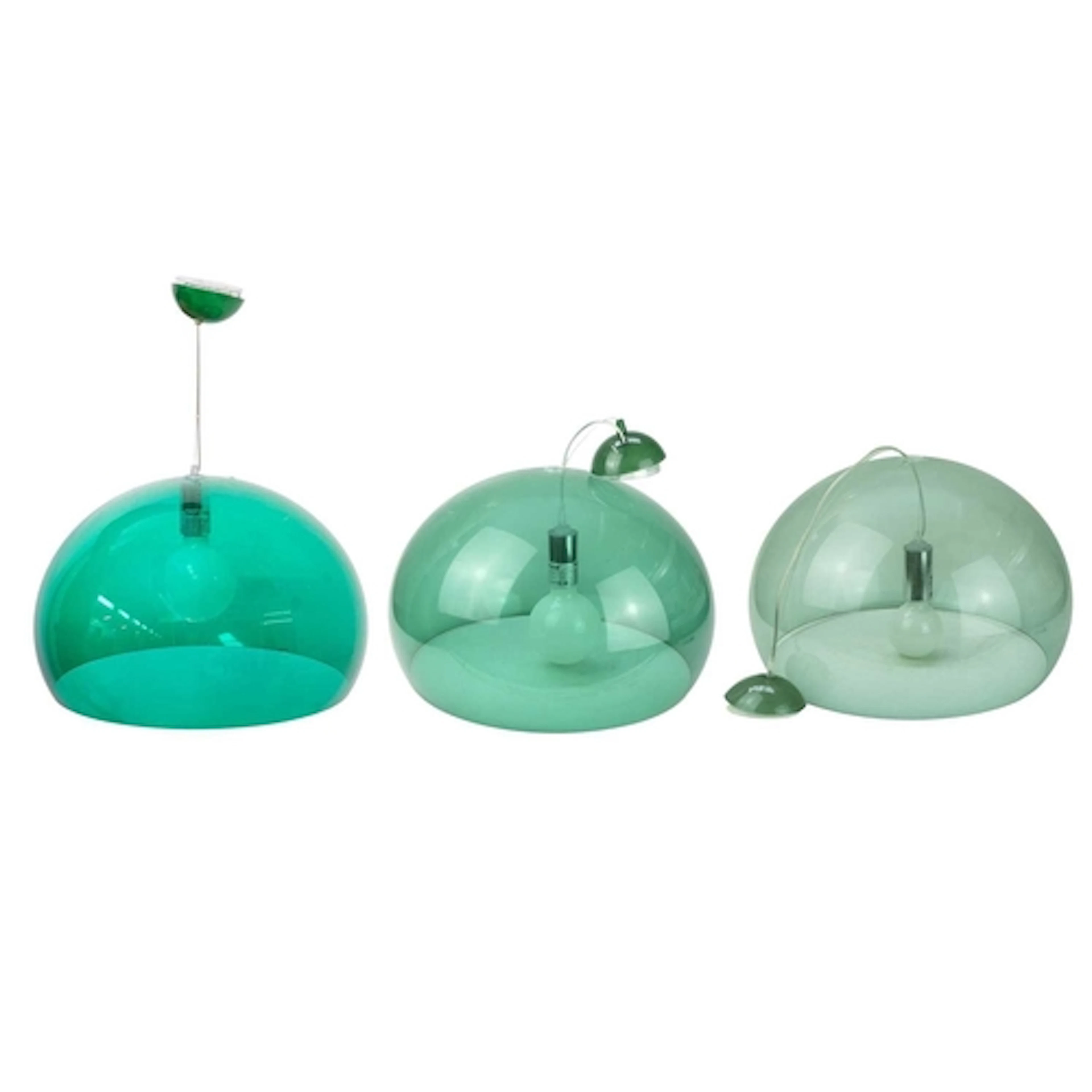 Three sage green Kartell 'FL/Y' ceiling lights. Designed by ...
