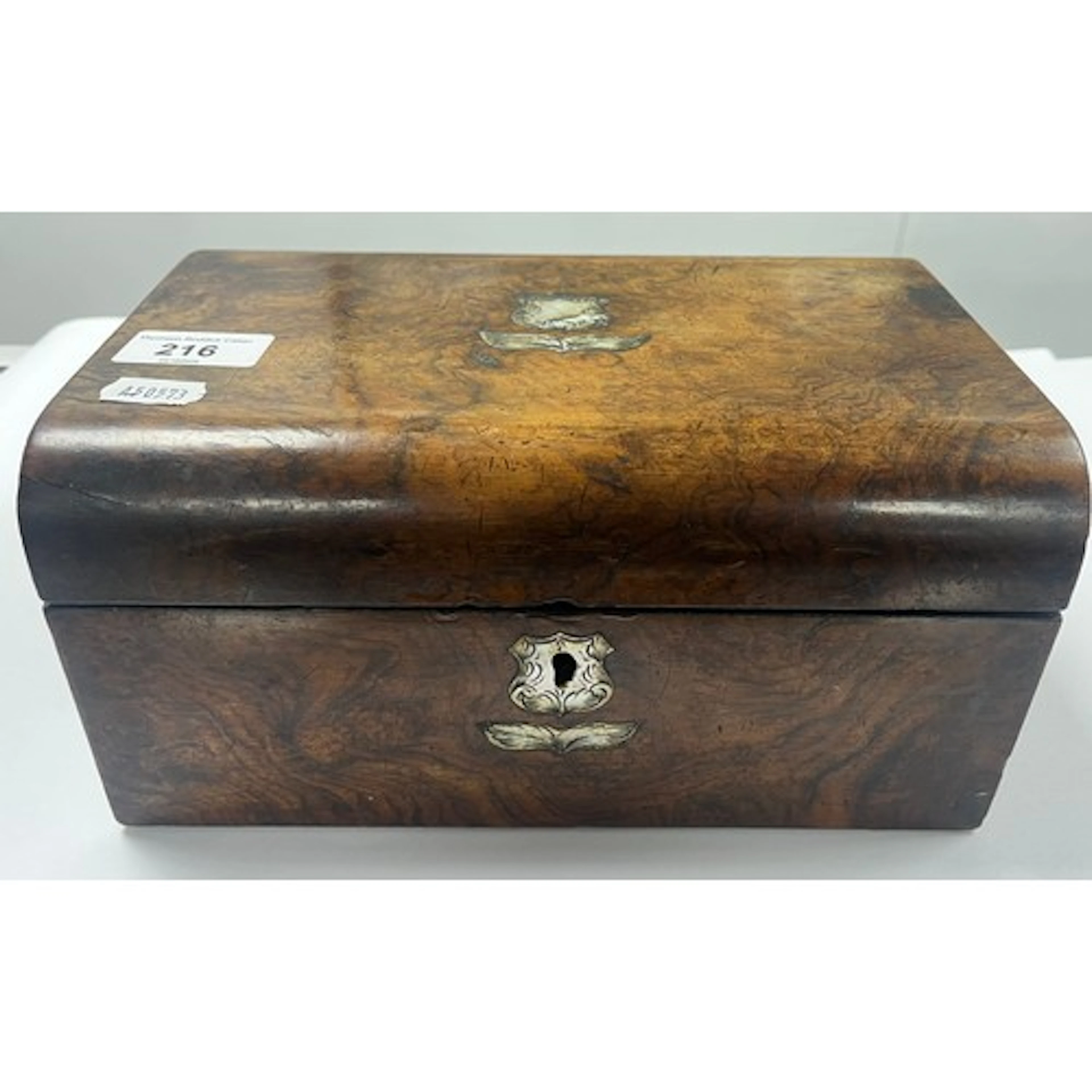 19th mother of pearl inlaid walnut workbox.