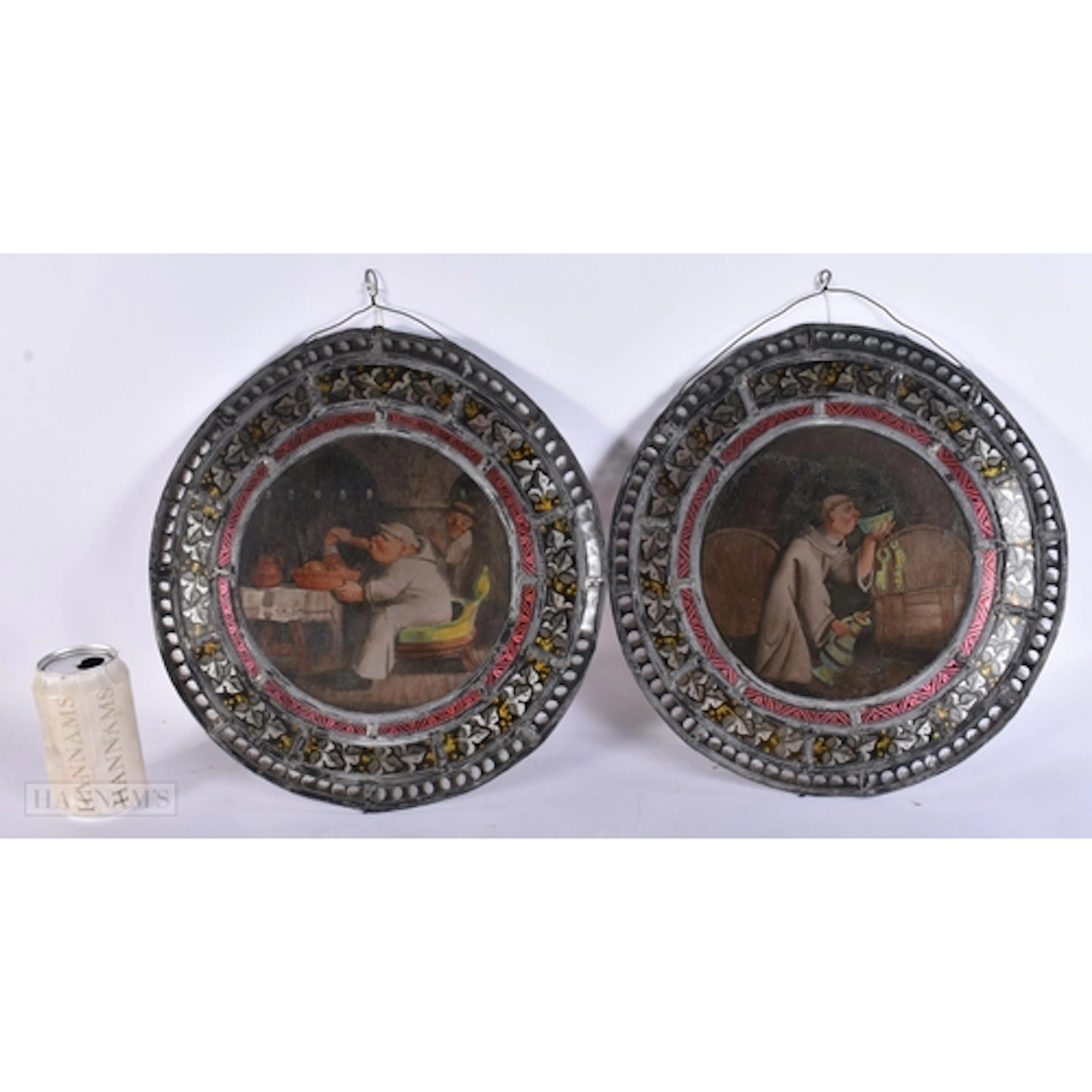 A RARE PAIR OF EARLY VICTORIAN STAINED GLASS WINDOWS depicti...