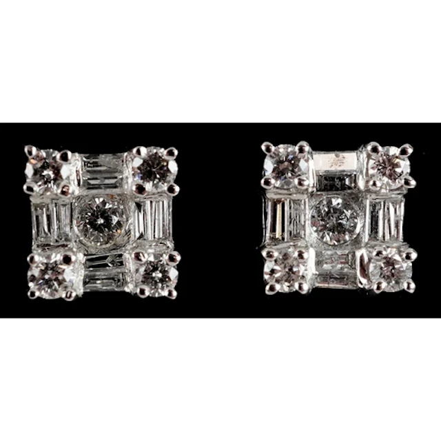 Pair of 18ct white gold diamond cluster stud earrings, total...