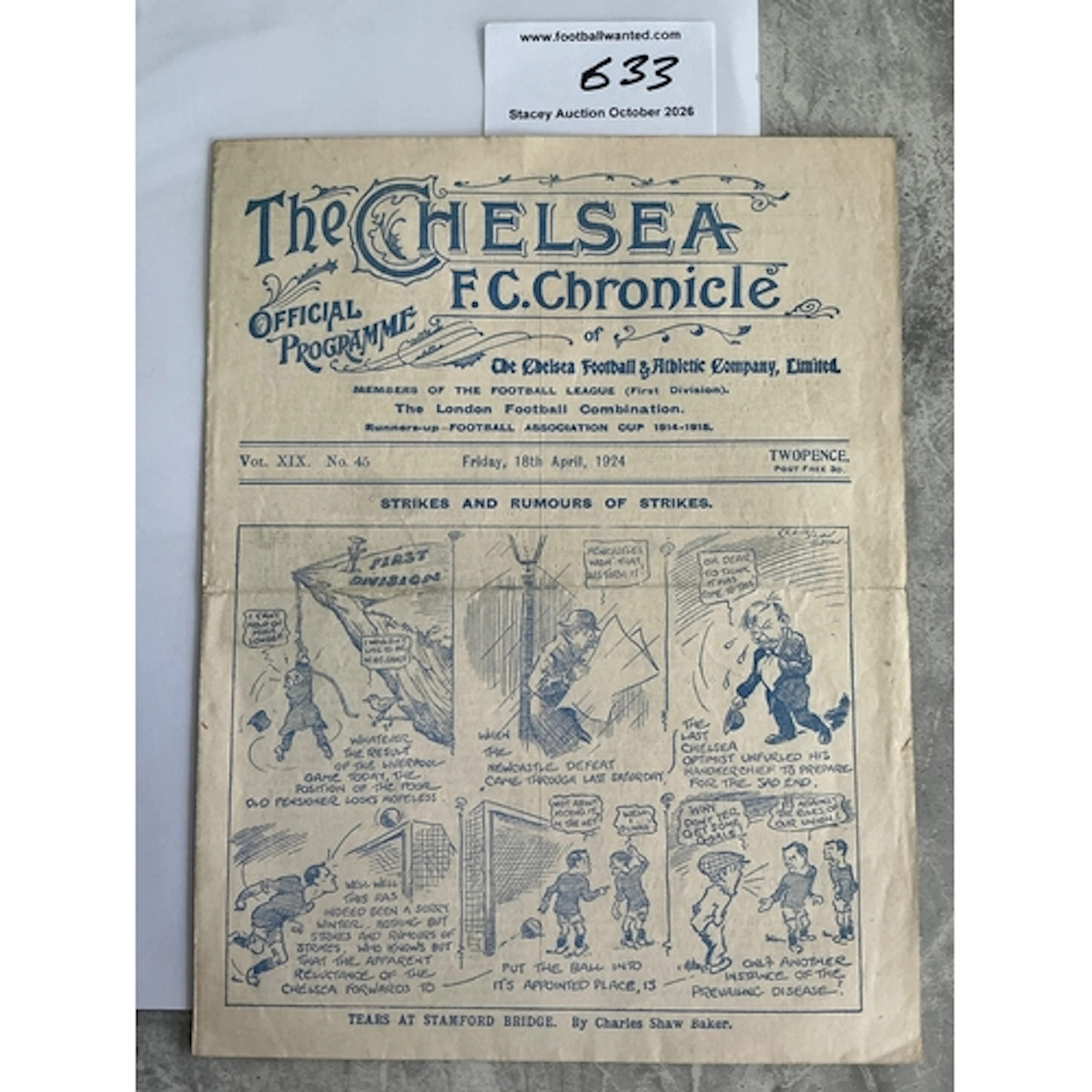 1923 - 1924 Chelsea v Liverpool Football Programme: Good con...