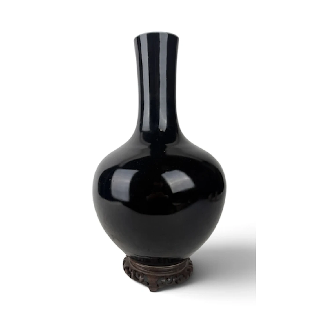 A CHINESE BLACK GLAZED VASE Seal mark to verso. 34cm H...