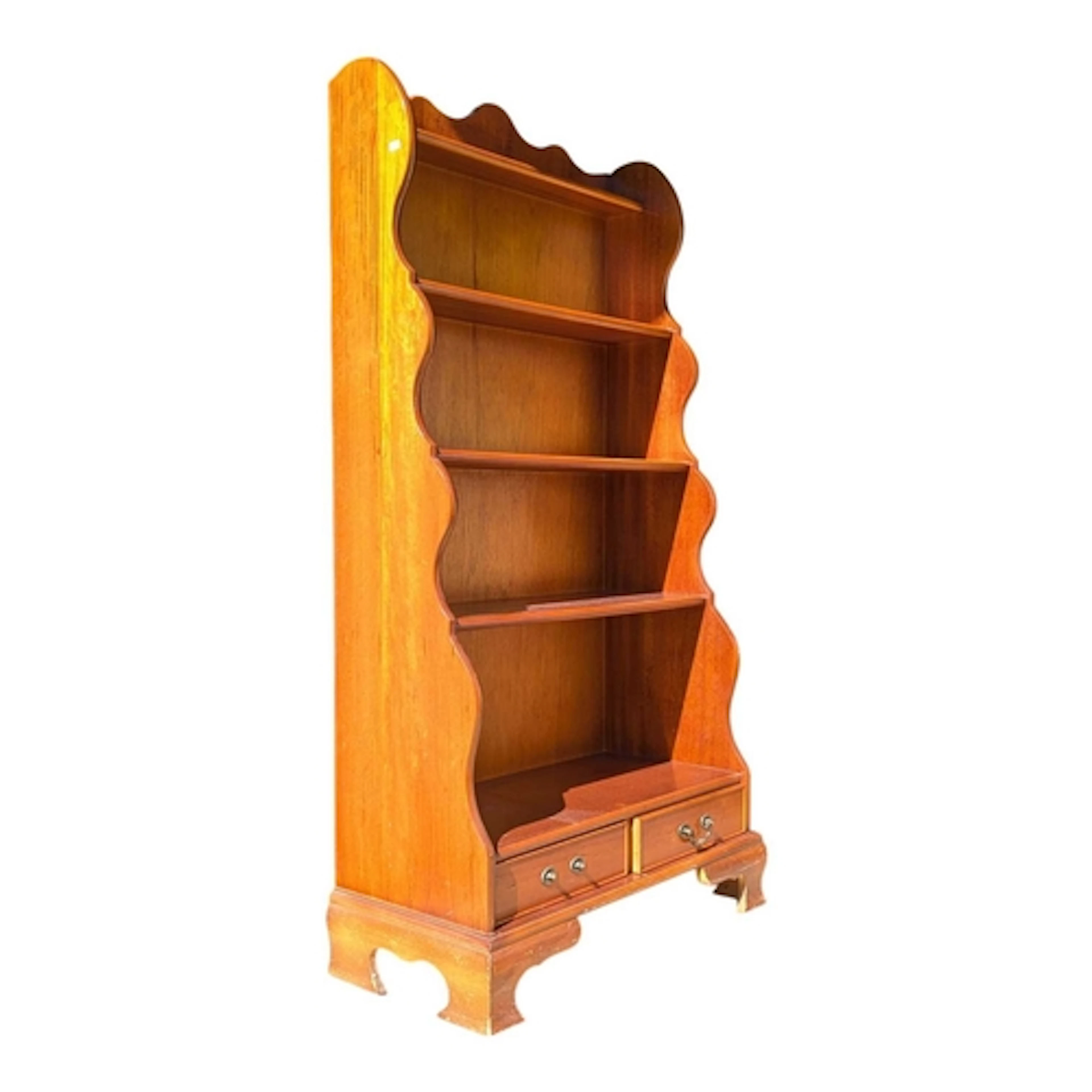 Contemporary cherry wood waterfall bookcase with drawer to t...