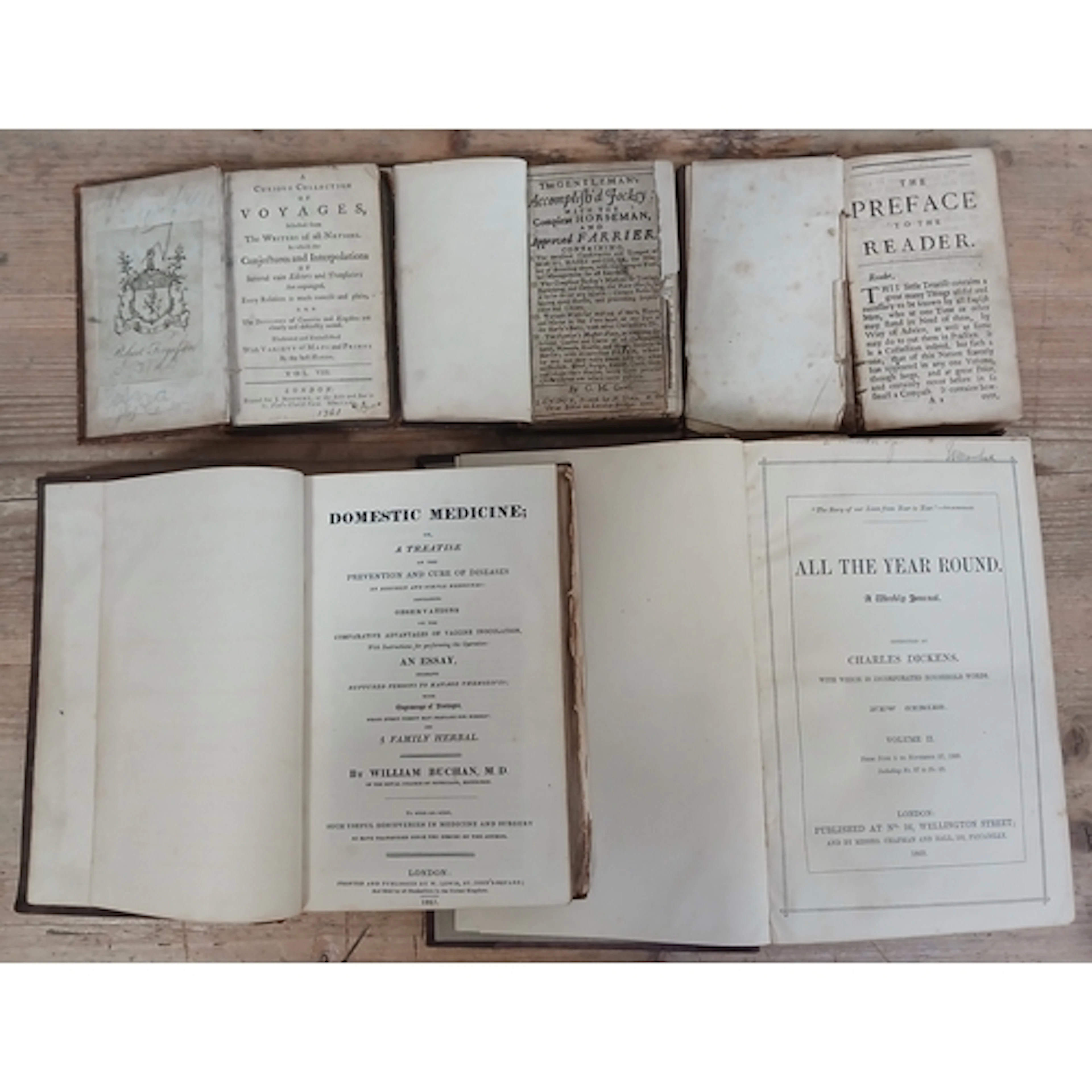 A group of five antiquarian books; Curious Collection of Voy...
