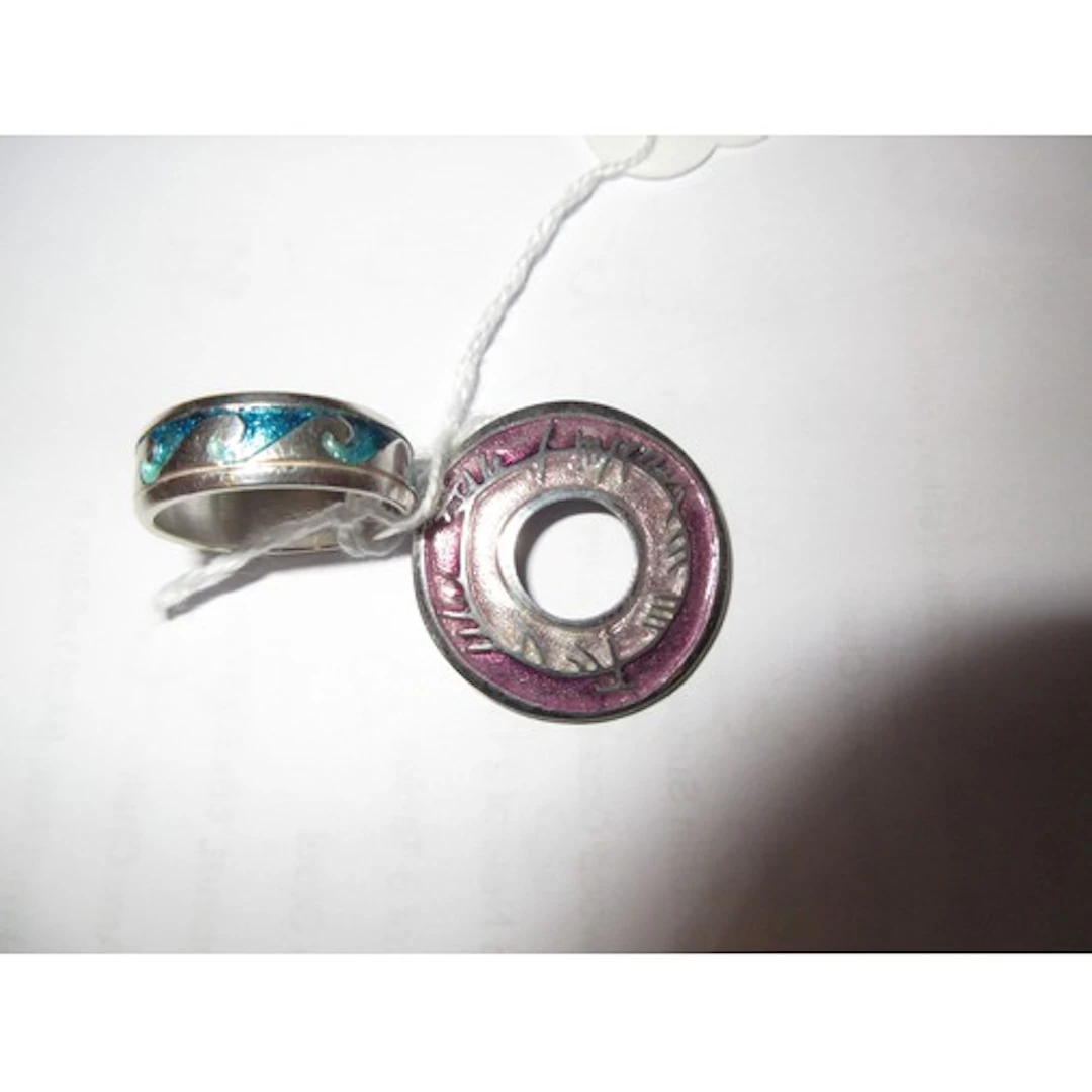 Sheila Fleet Silver and Amethyst Enamel Skyran Pendant and S...