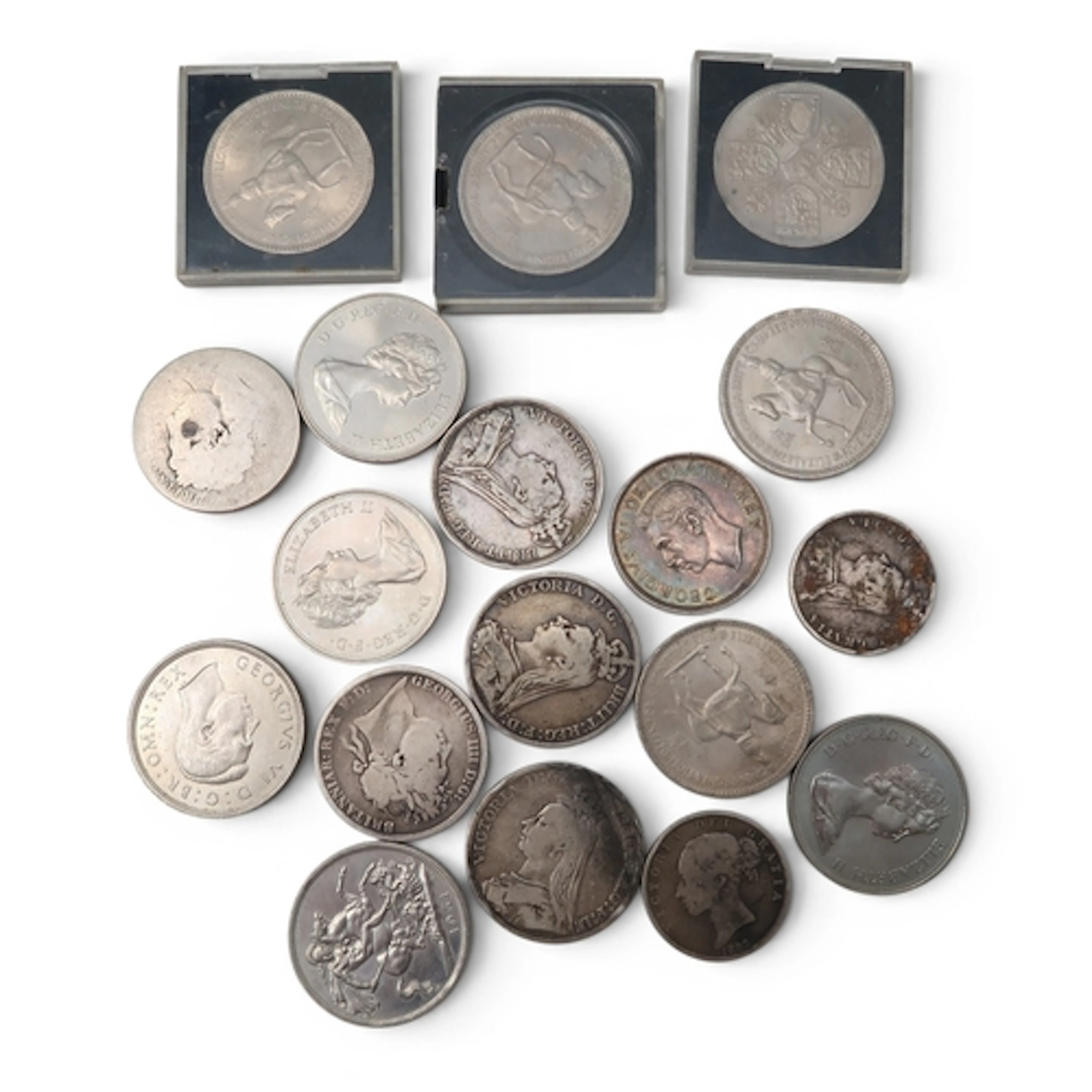 Great Britain coins to include George IV crown 1821, Victori...