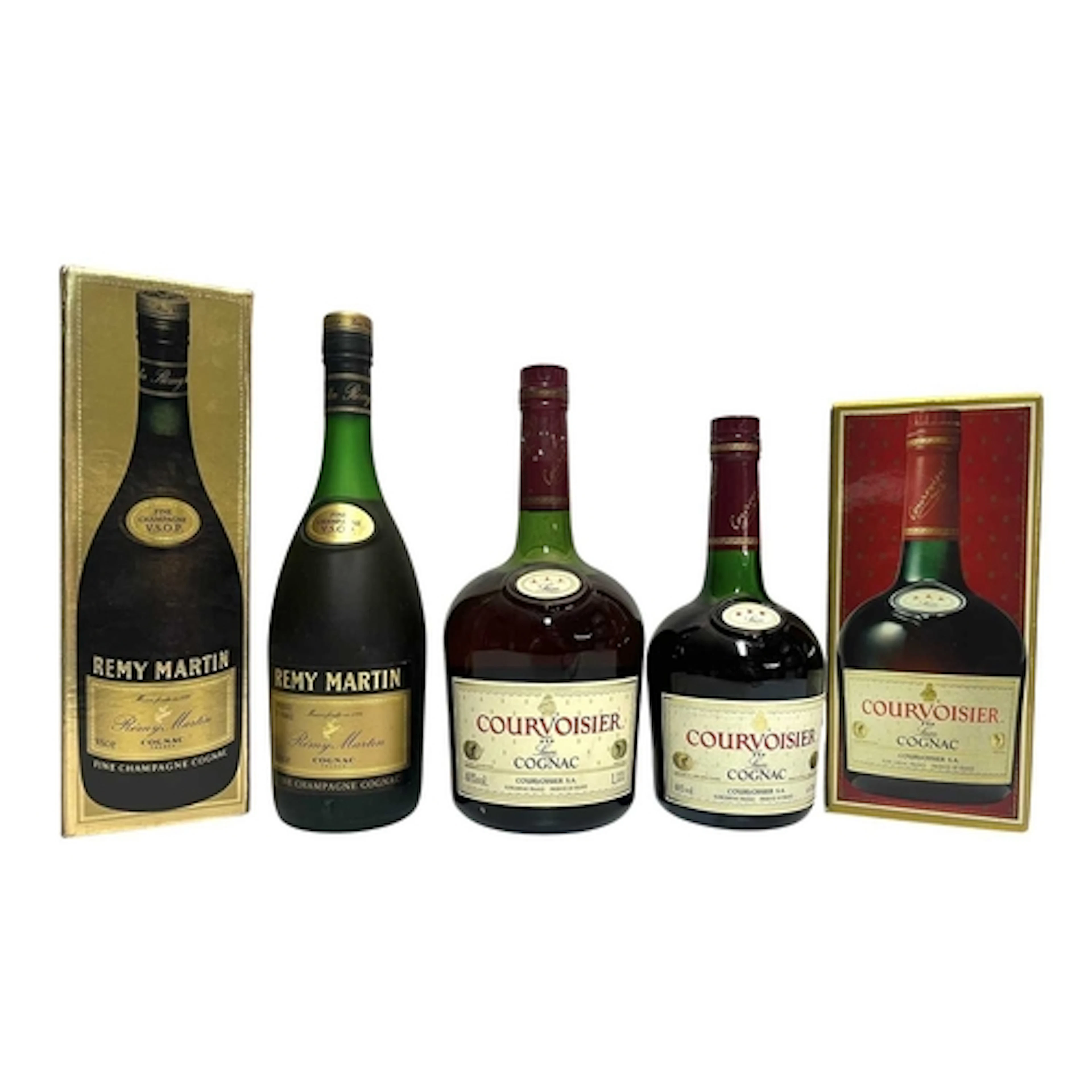 A collection of three cognac bottles, to include a Remy Mart...