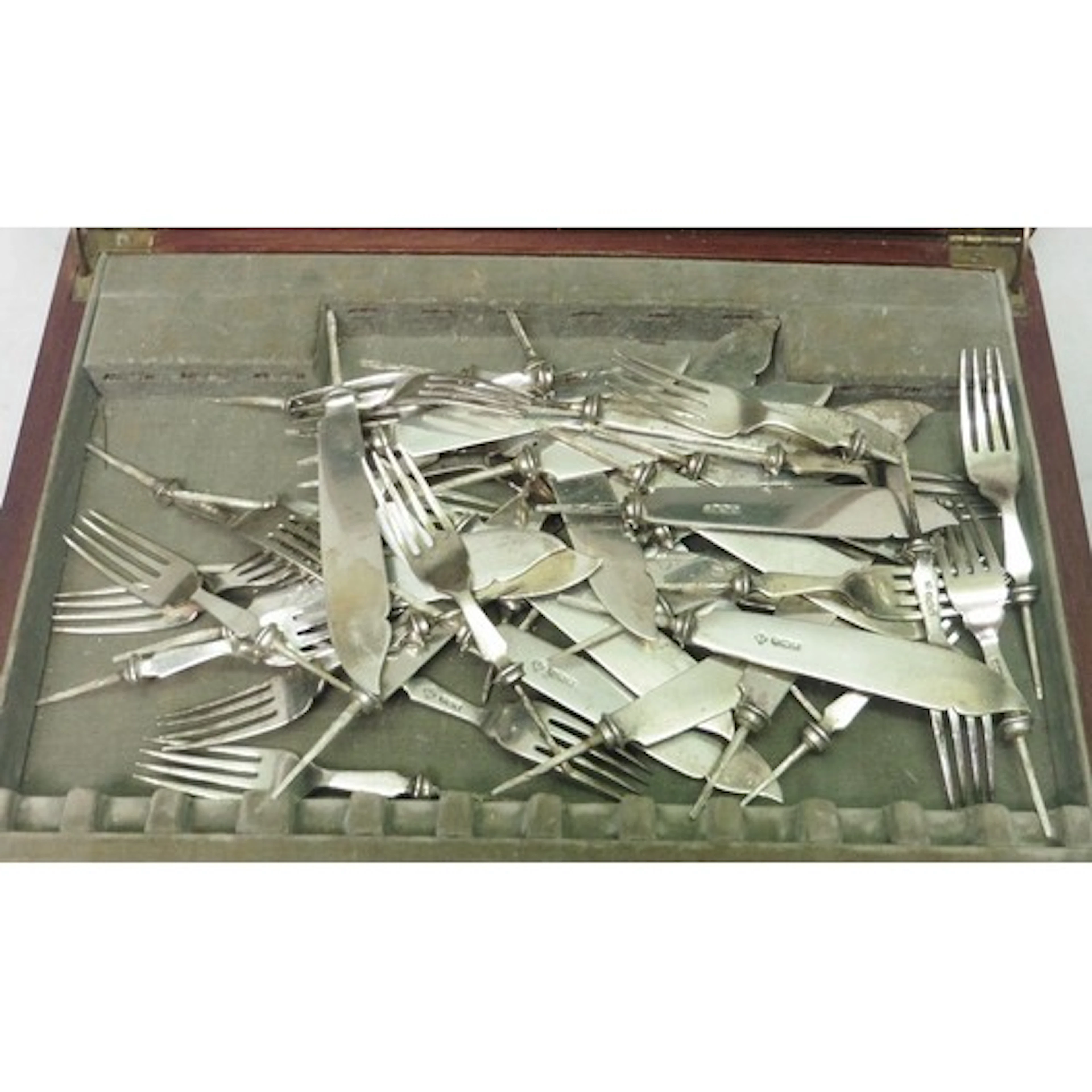 A collection of silver fish canteen knife blades and fork he...