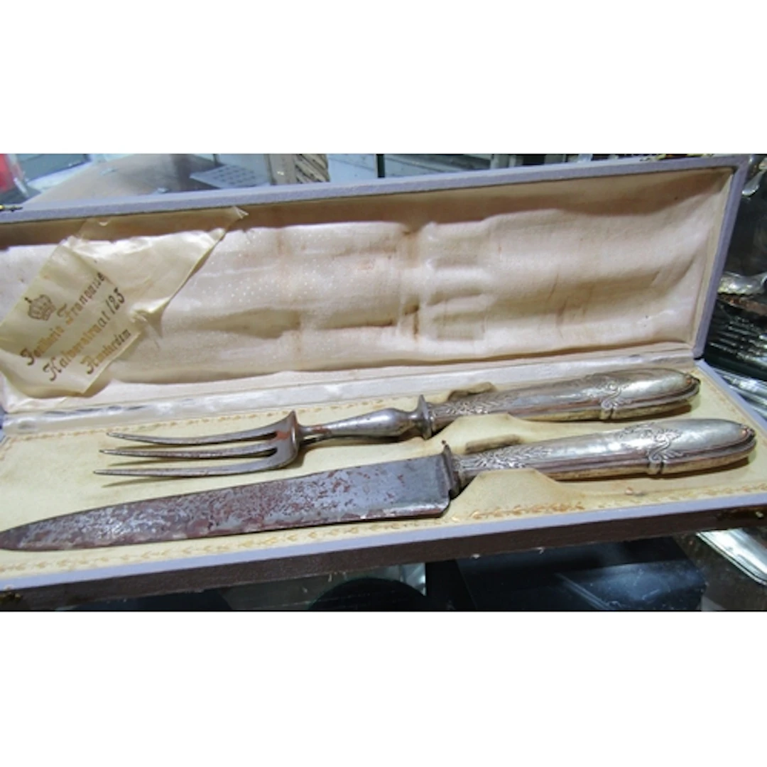 Antique Silver Handled Serving Knife and Fork Contained With...