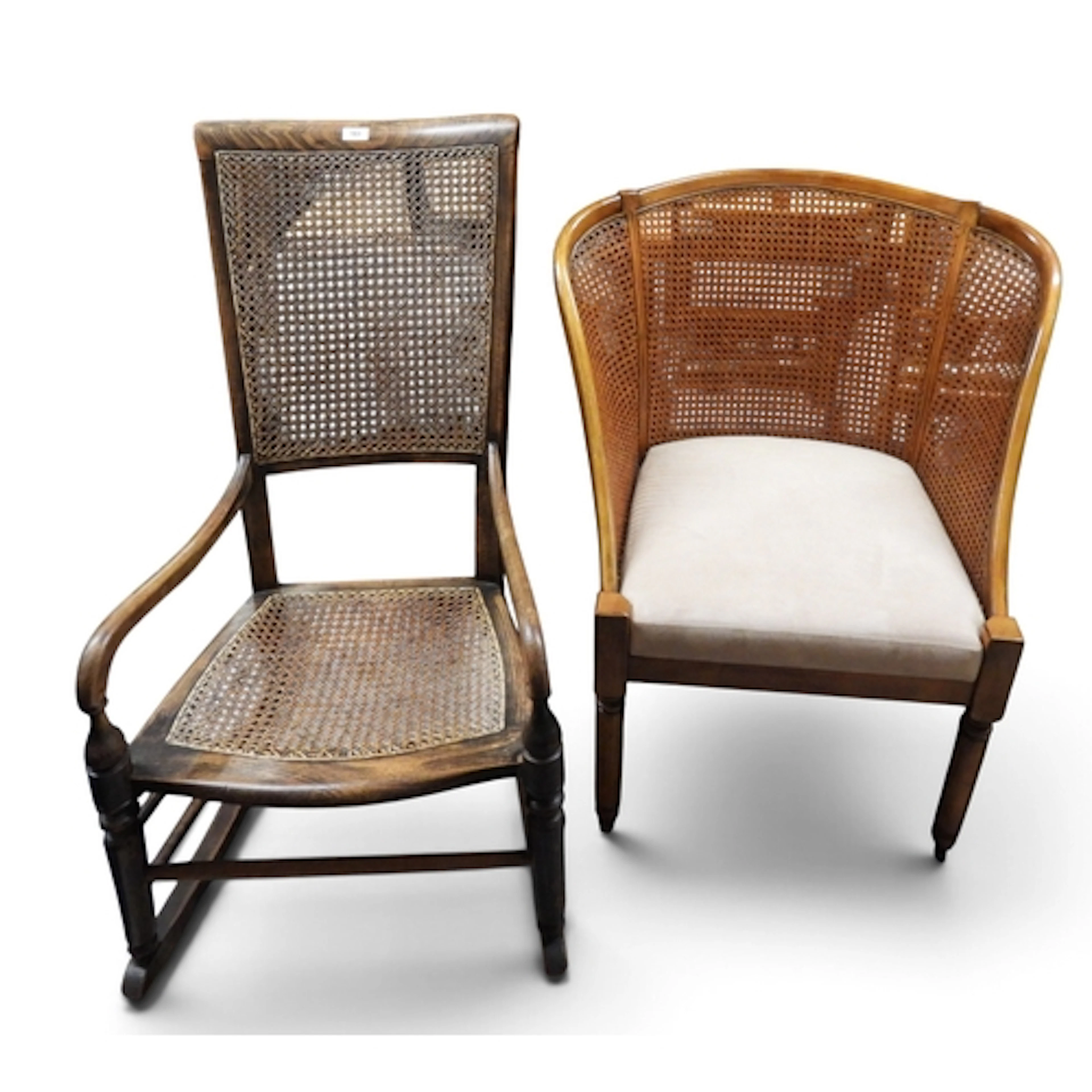 A lot comprising an early 20th century elm framed bergere ro...