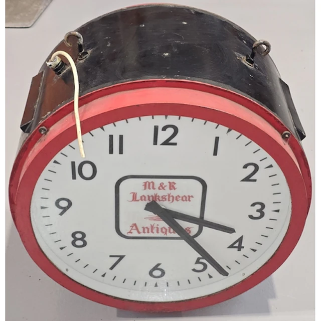 Large vintage double sided railway station clock with advert...