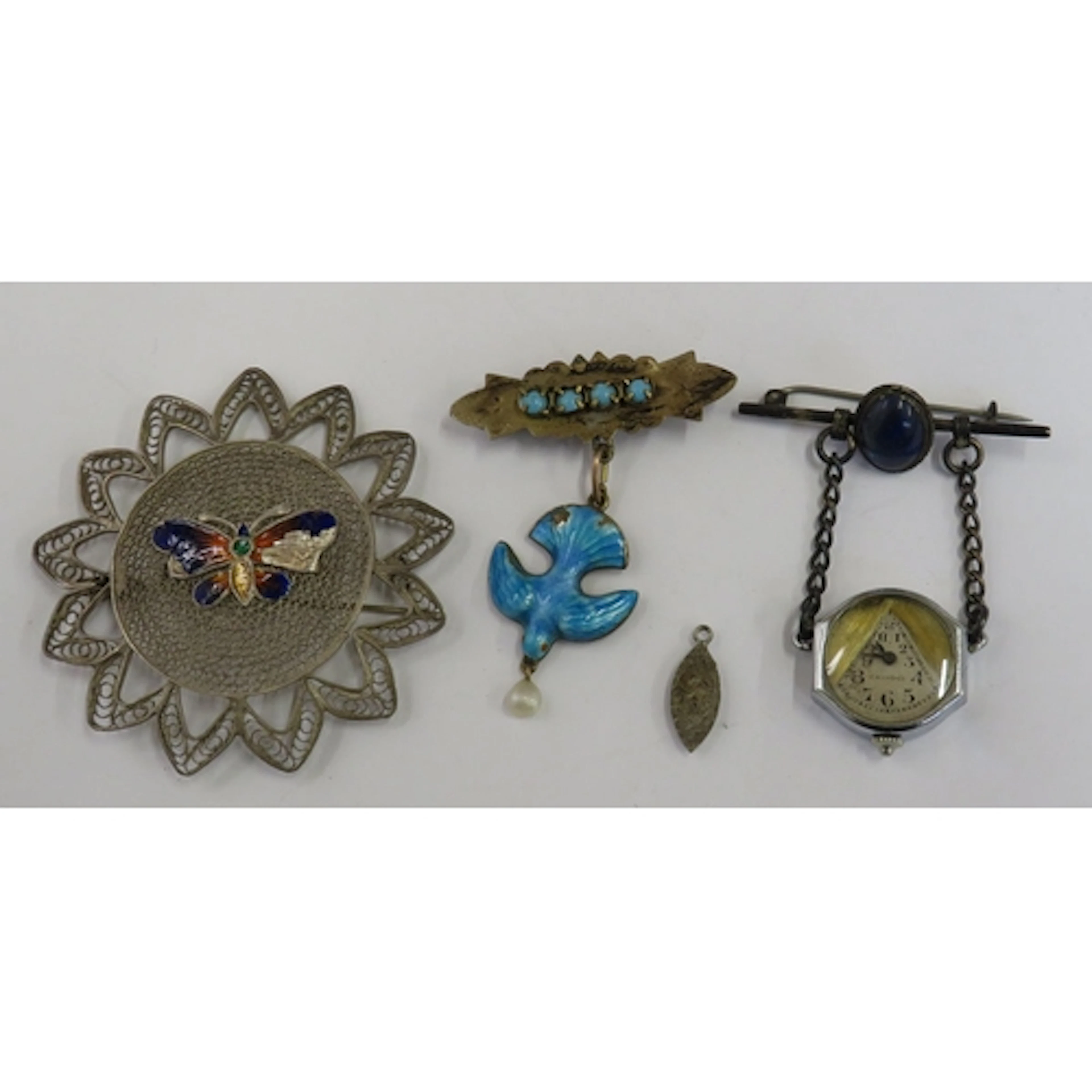 Antique Silver Bar Brooch with nurses watch, brooch set with...