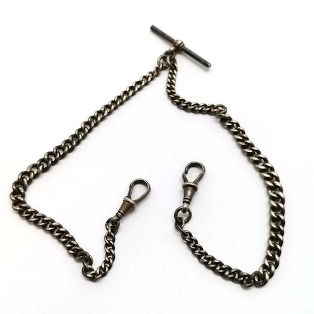 Antique silver hallmarked graduated double albert chain - 40...