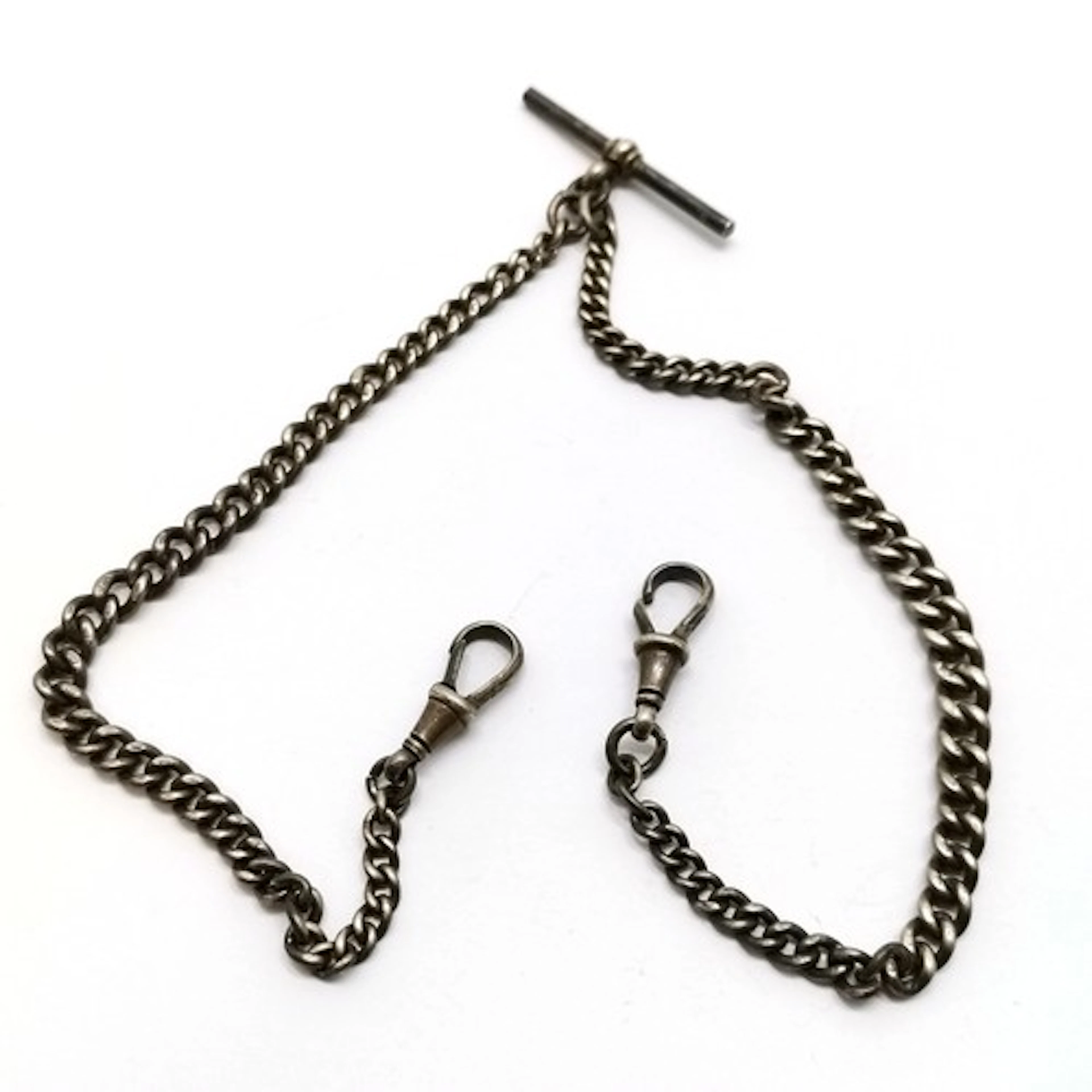 Antique silver hallmarked graduated double albert chain - 40...