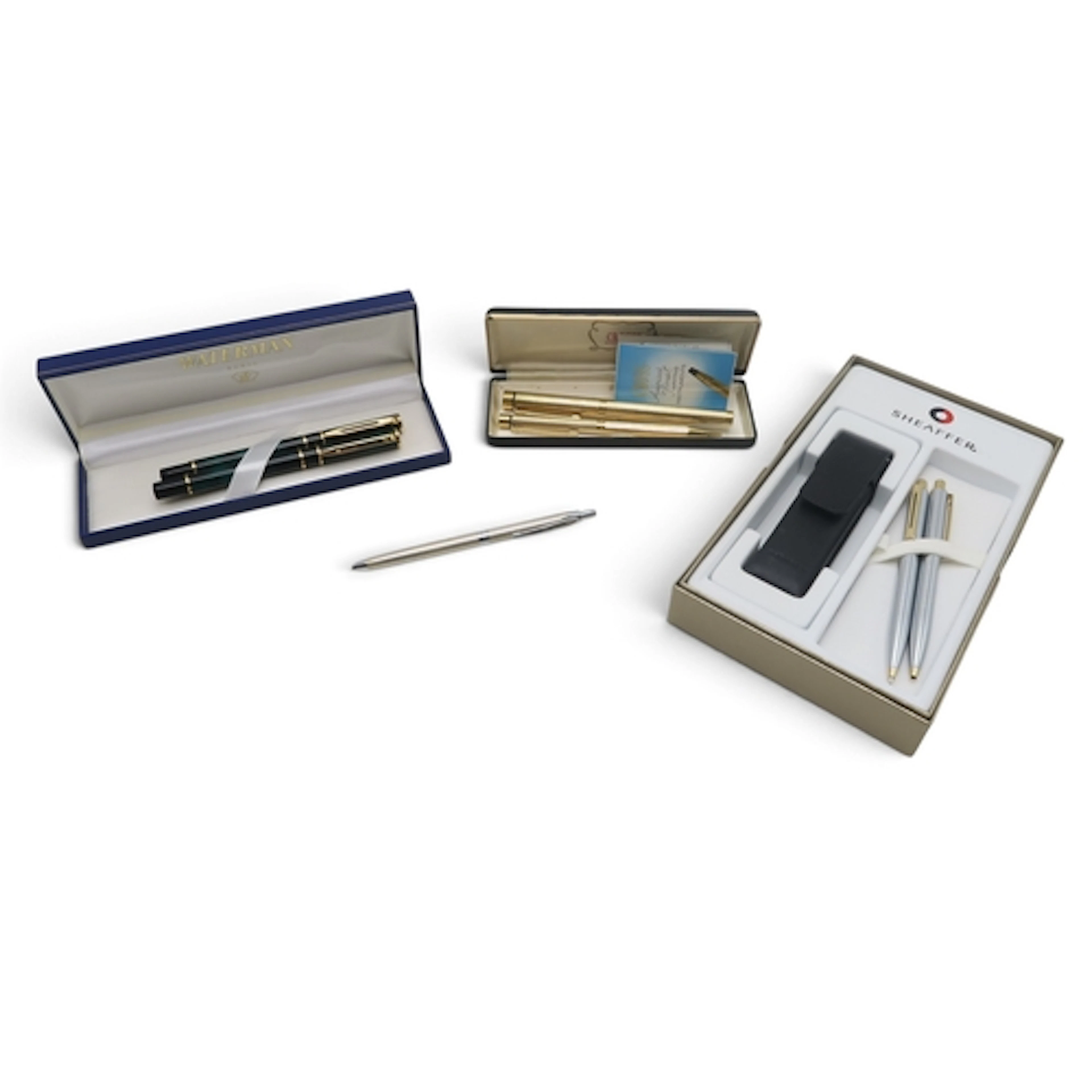 Assorted fountain and ballpoint pens, with examples by Cross...