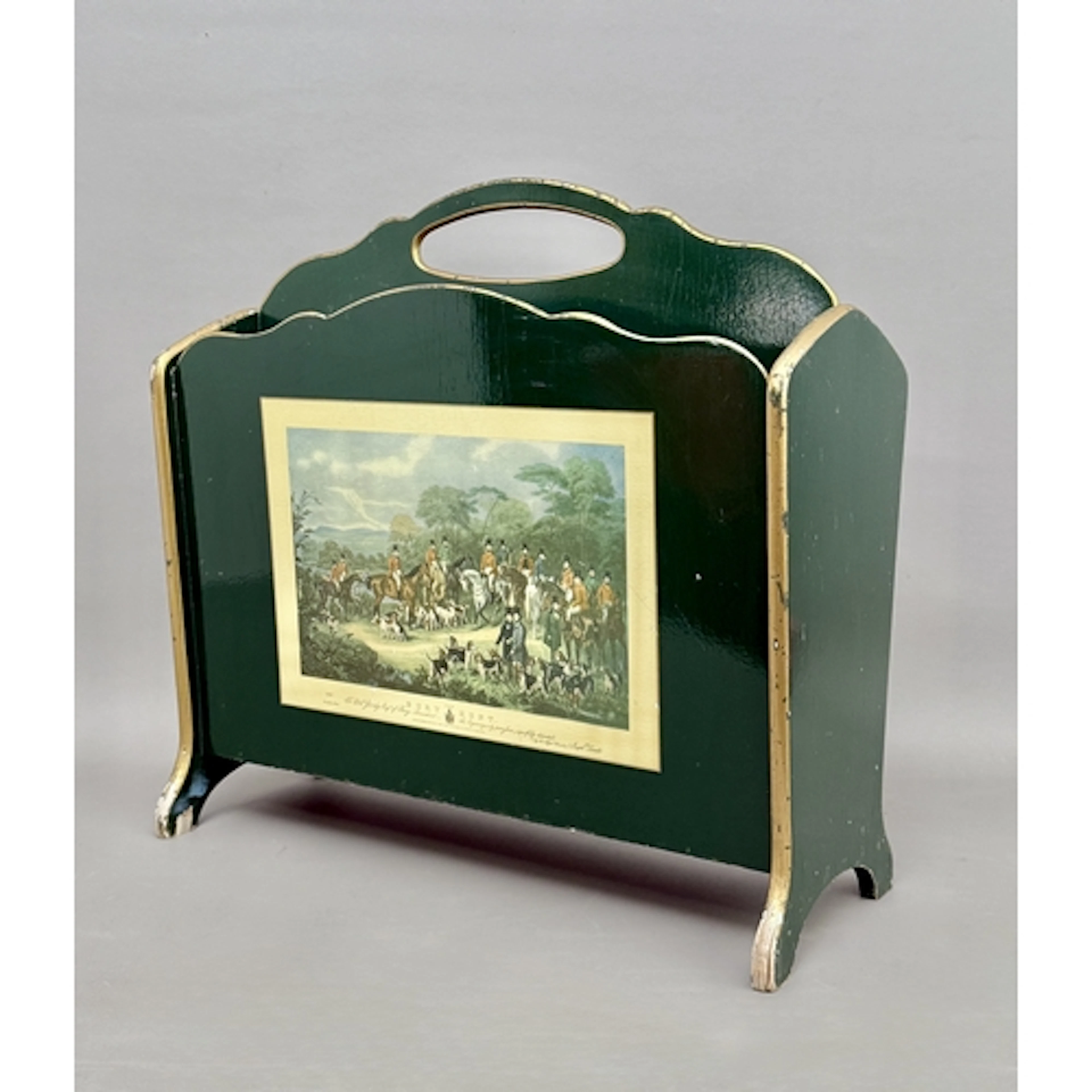 A vintage green and gilt painted two-division Canterbury - m...