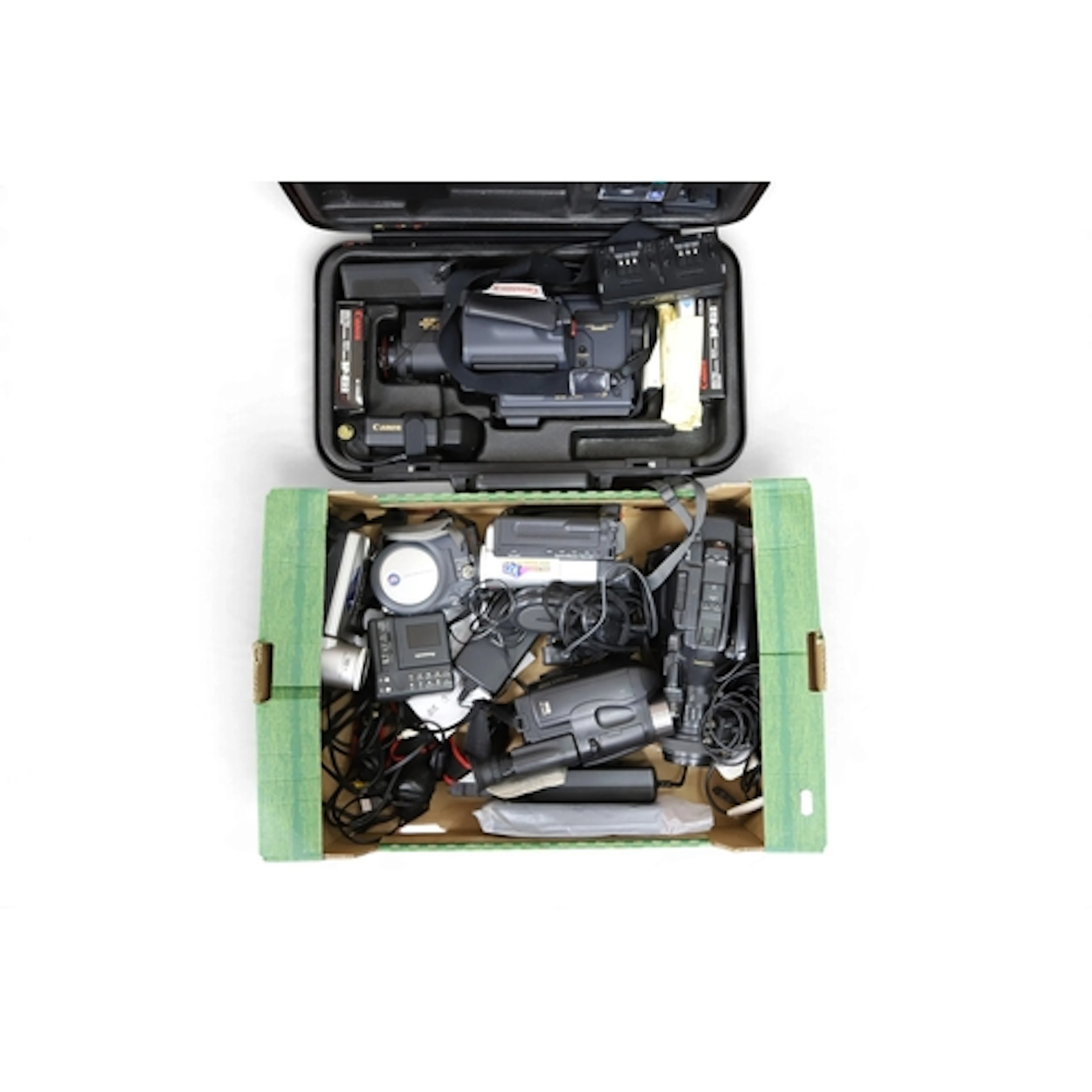 A collection of Camcorders to include Canon VM-E2 cased exam...