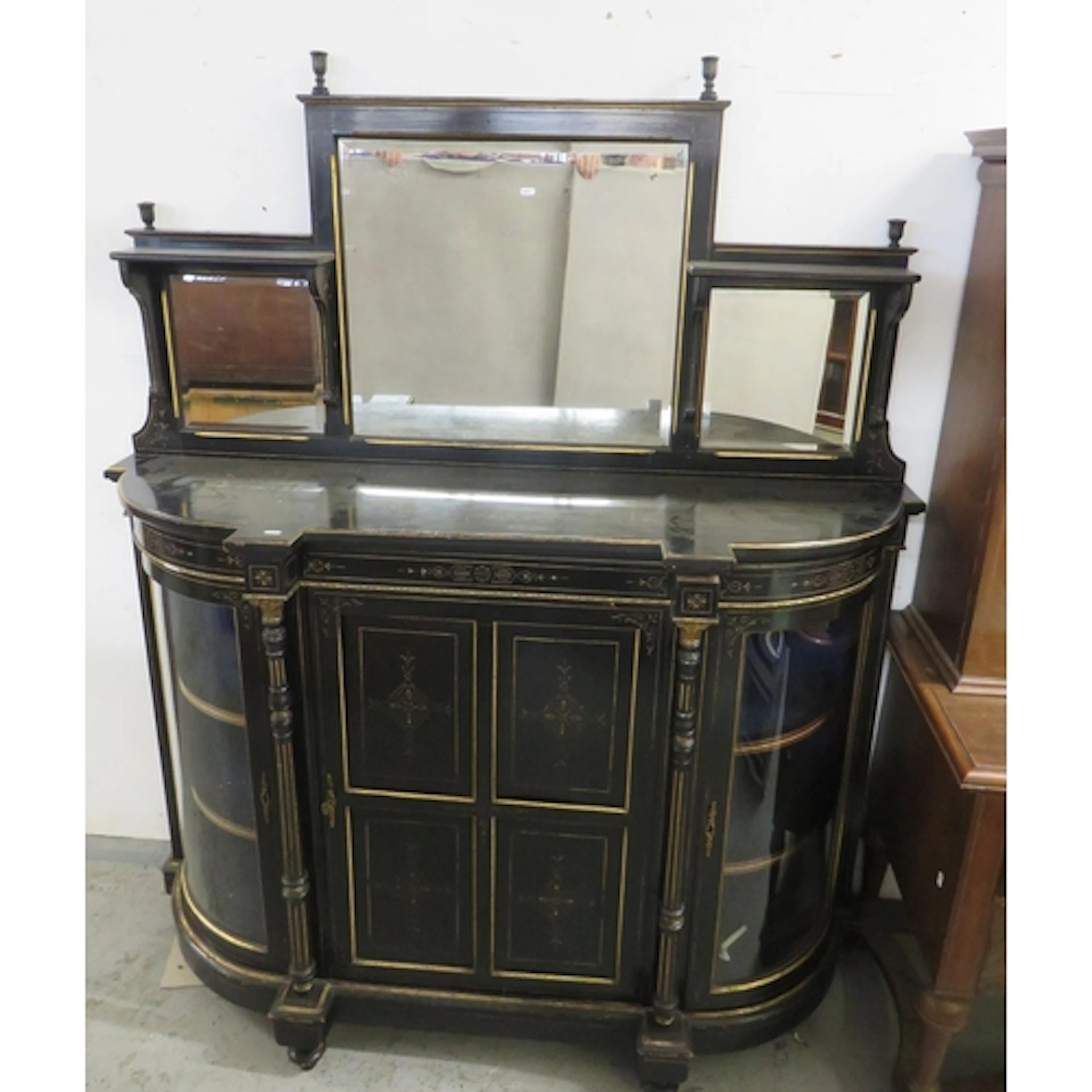 Victorian Antique Breakfront Credenza with gilt inlays, cabi...