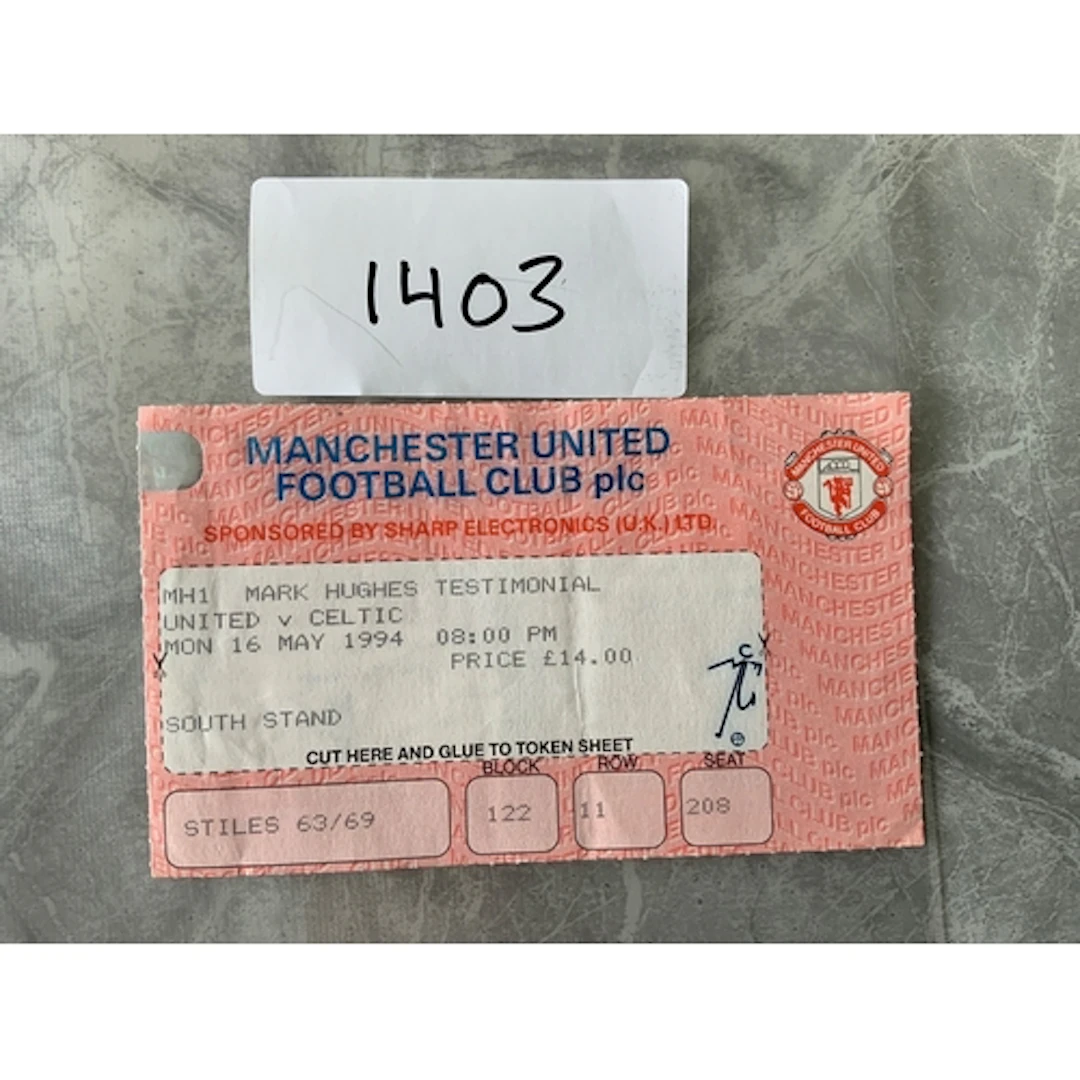 1994 Manchester United v Celtic Football Ticket: Mark Hughes...