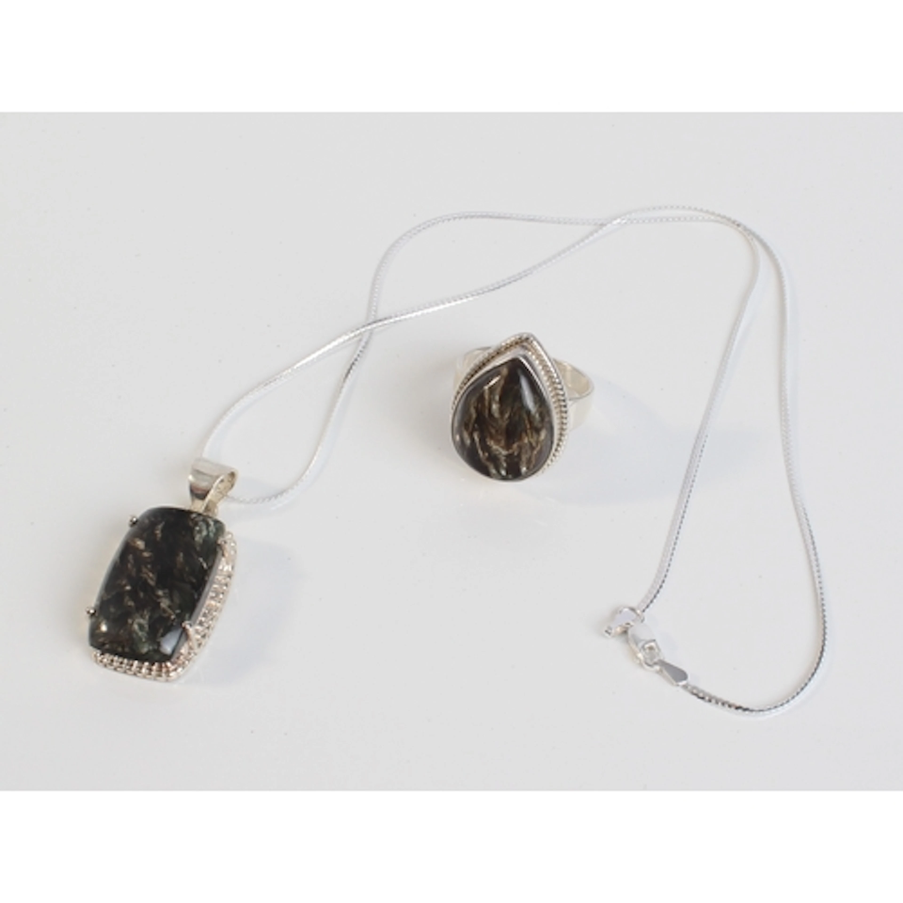 A sterling silver and Midnight Seraphinite ring and matching...