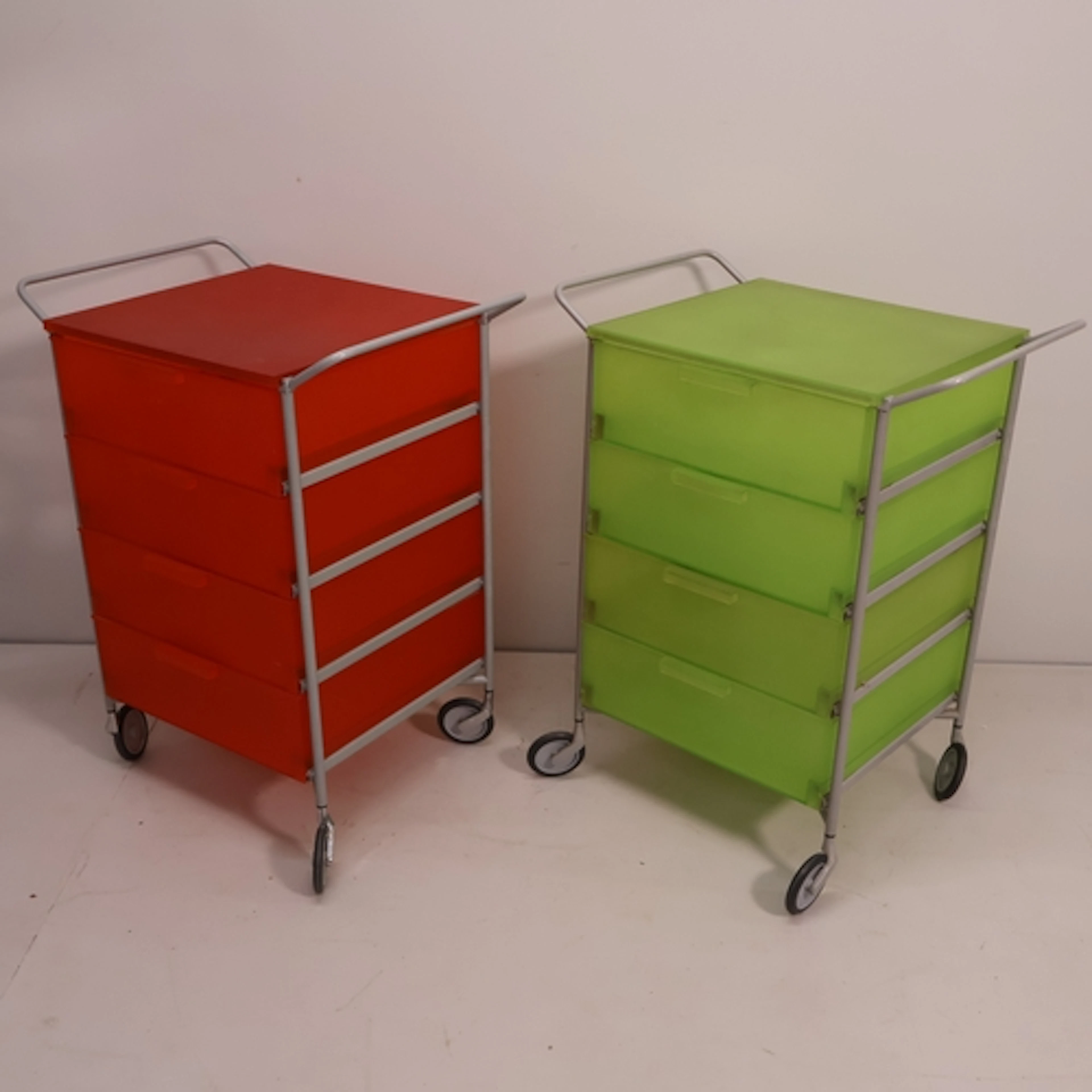 A pair of contemporary 'Mobil' four drawer chests on wheels ...
