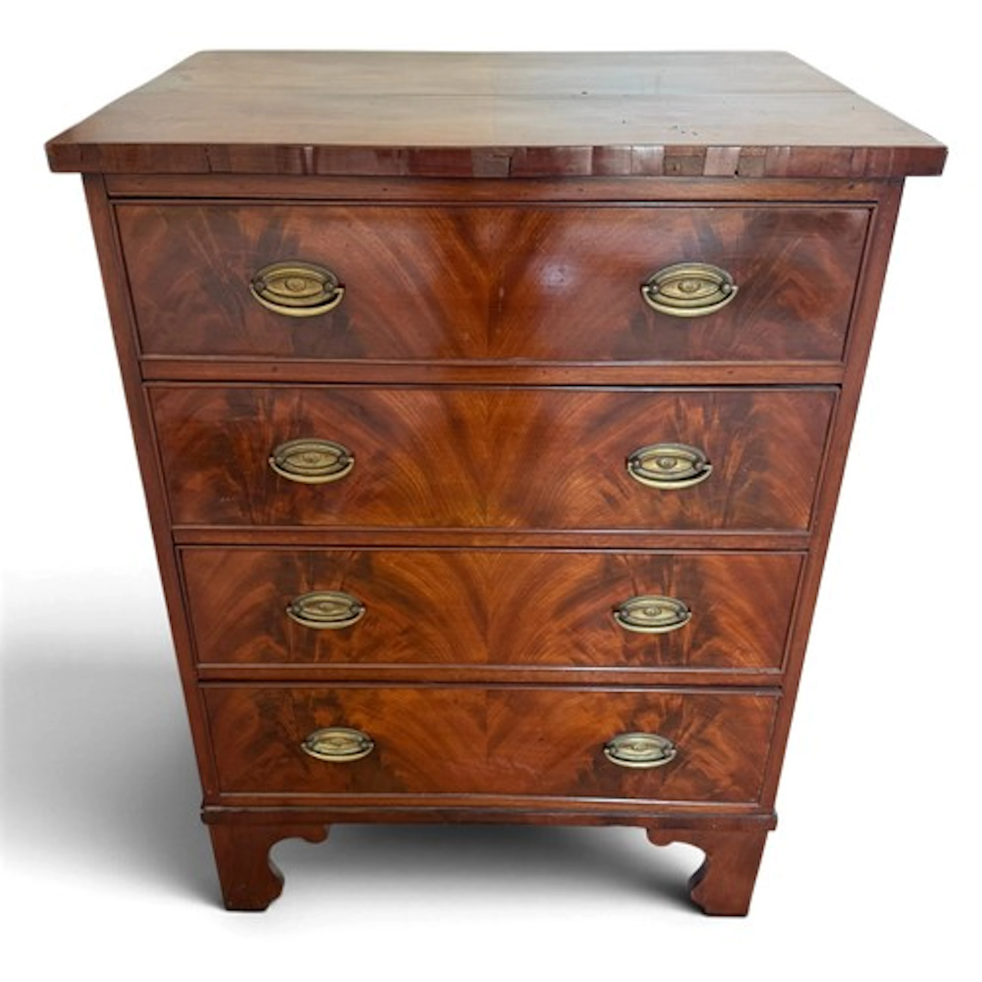 A 19thC mahogany chest of 4 graduated drawers on bracket fee...