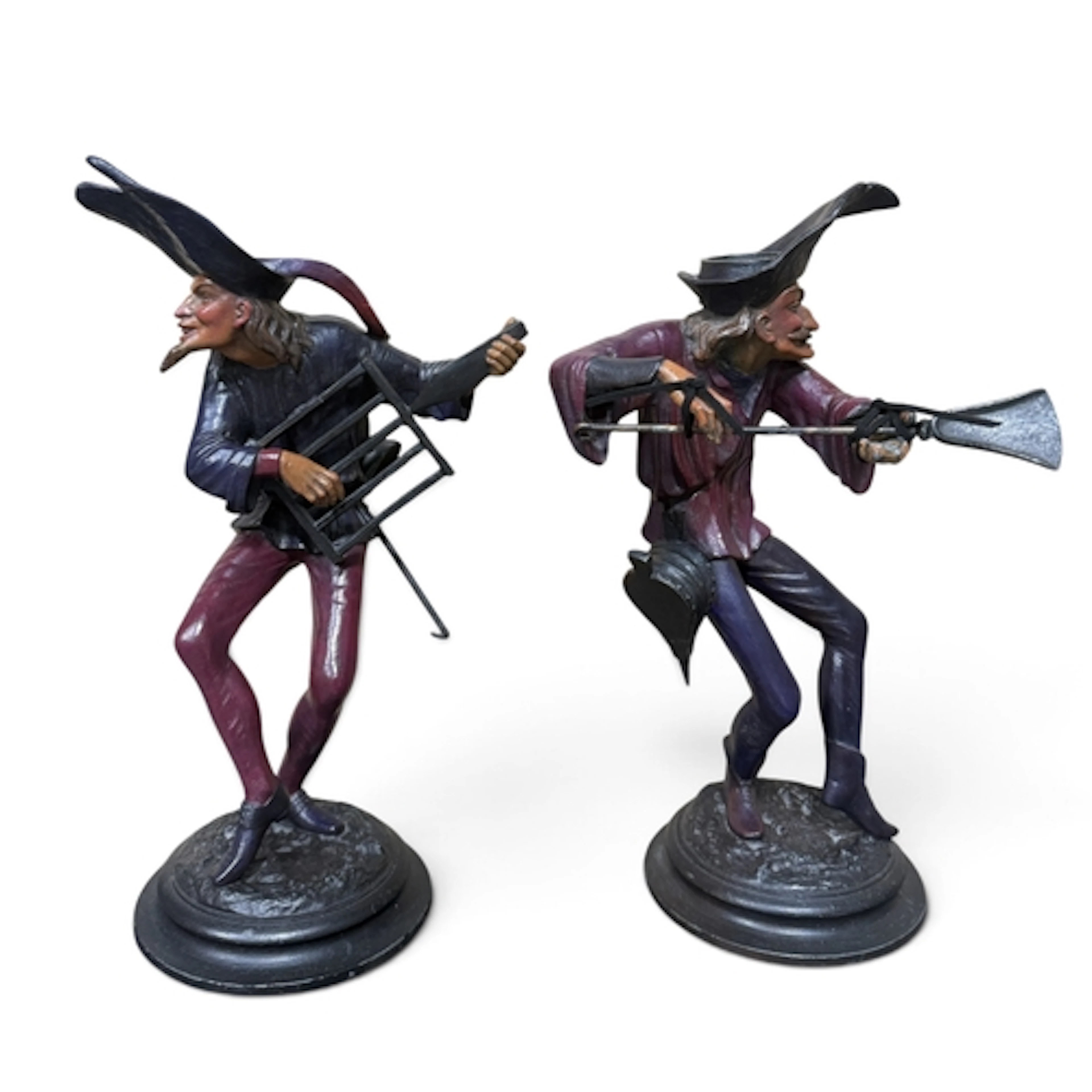 A PAIR OF PAINTED METAL DEVIL CANDLESTICKS Tallest 28cm H...