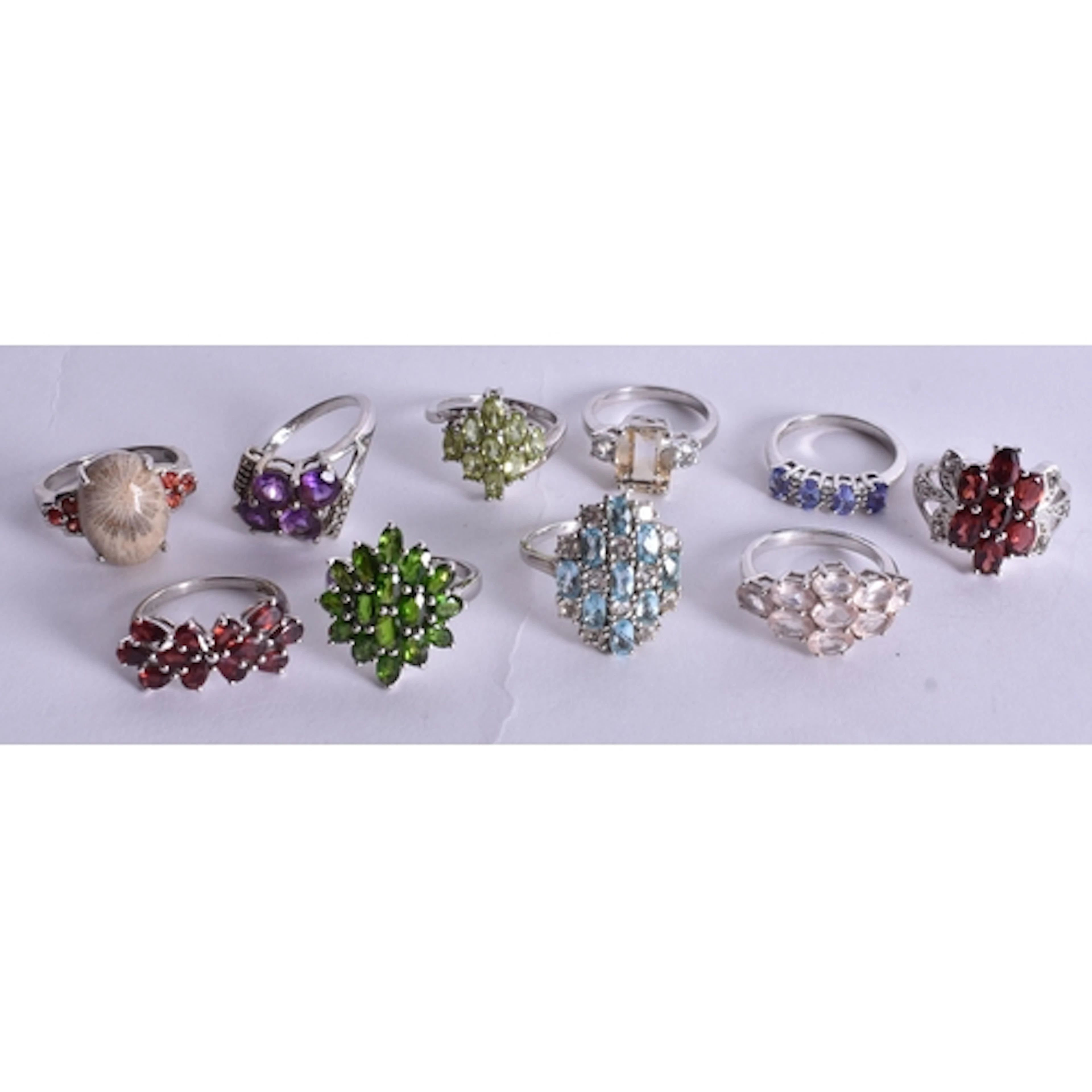 Collection of Sterling Silver TGGC Rings inc. Jasper, Tanzan...