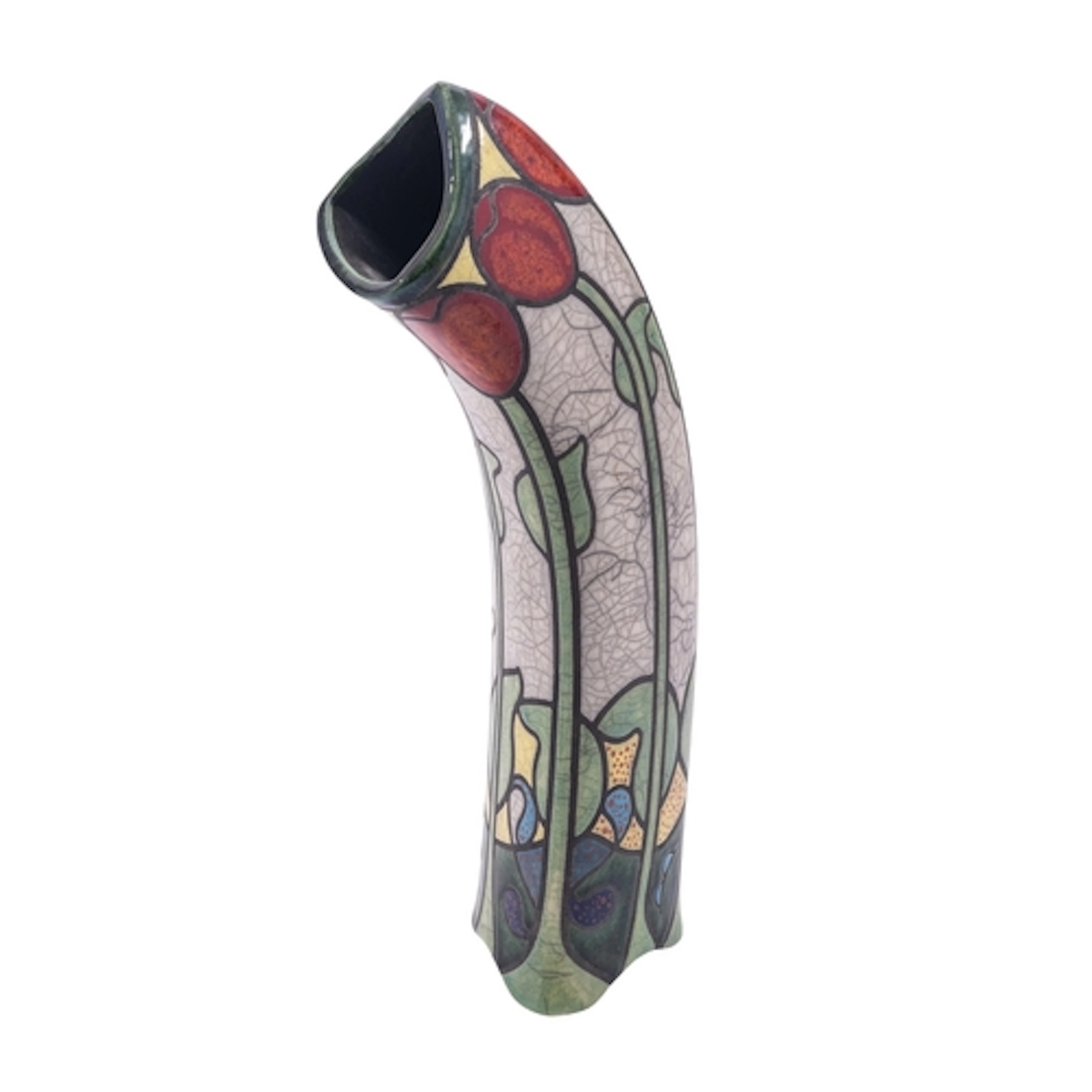 Tony White [b 1948] Tulips, a slab built raku fired vase of ...