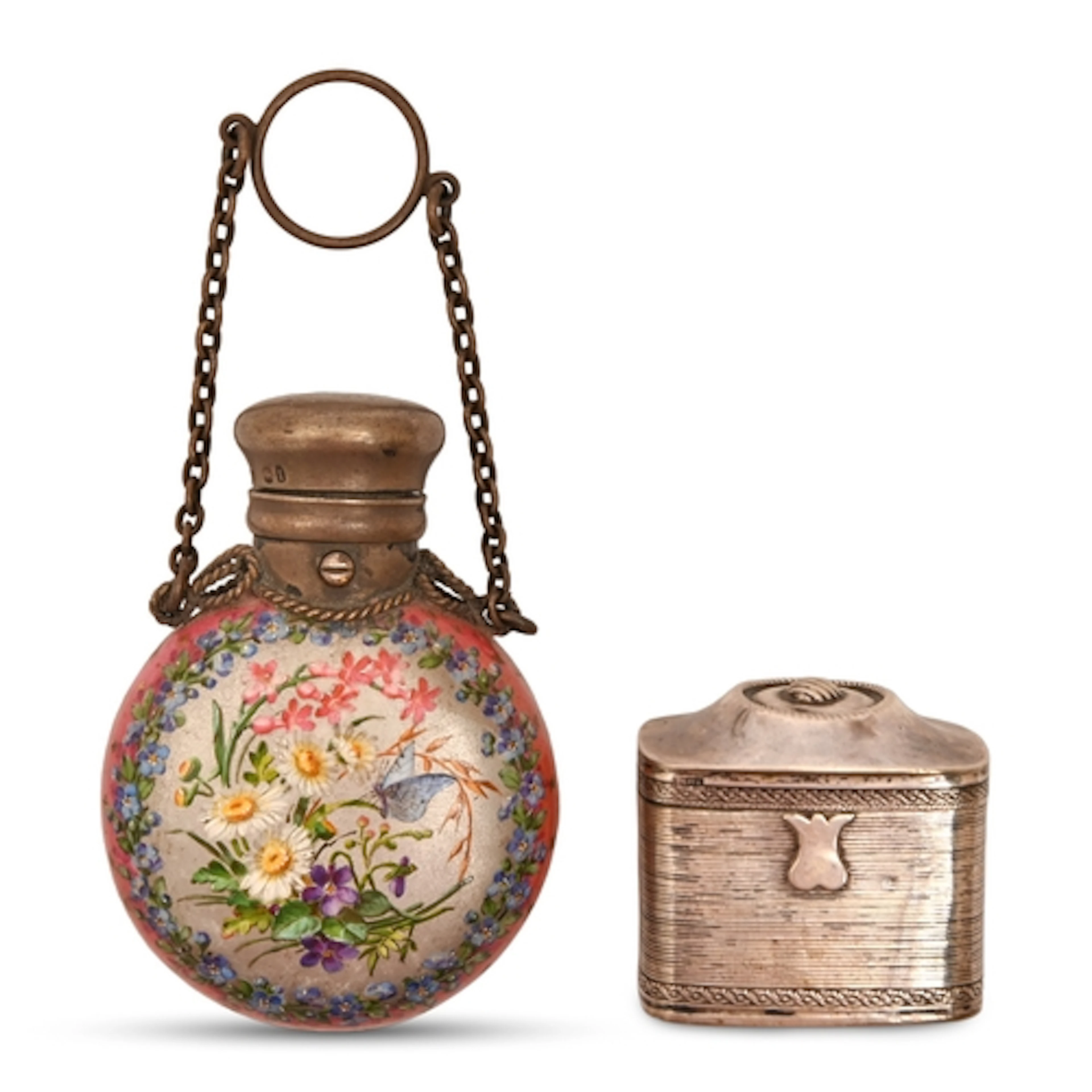 Sampson Mordan. A Victorian silver mounted enamelled porcela...