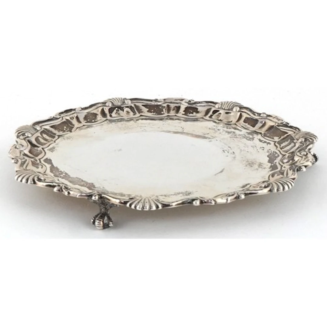 Martin, Hall & Co., Edwardian three footed circular silver s...