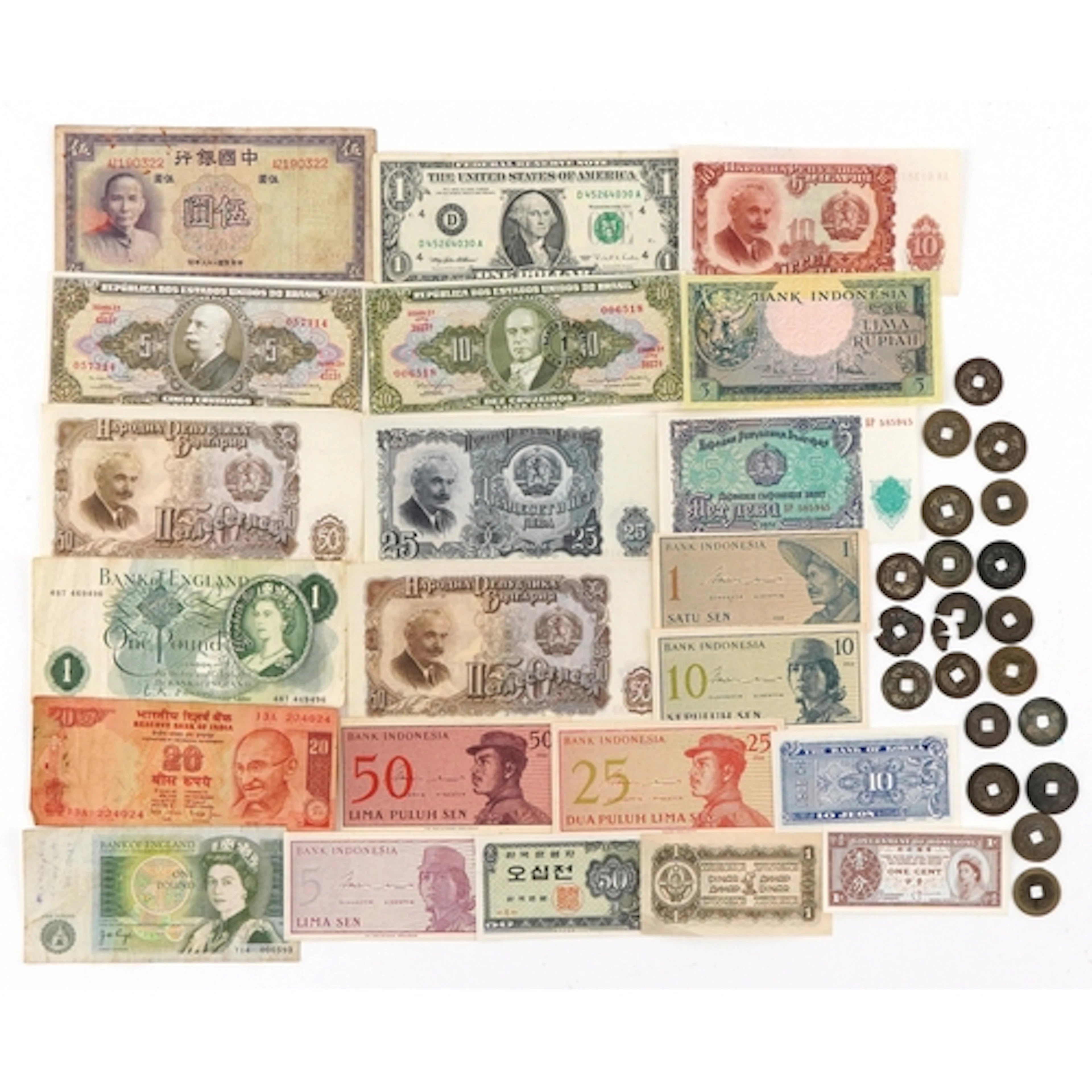 Quantity of Chinese antique cash coins and a vintage Chinese...