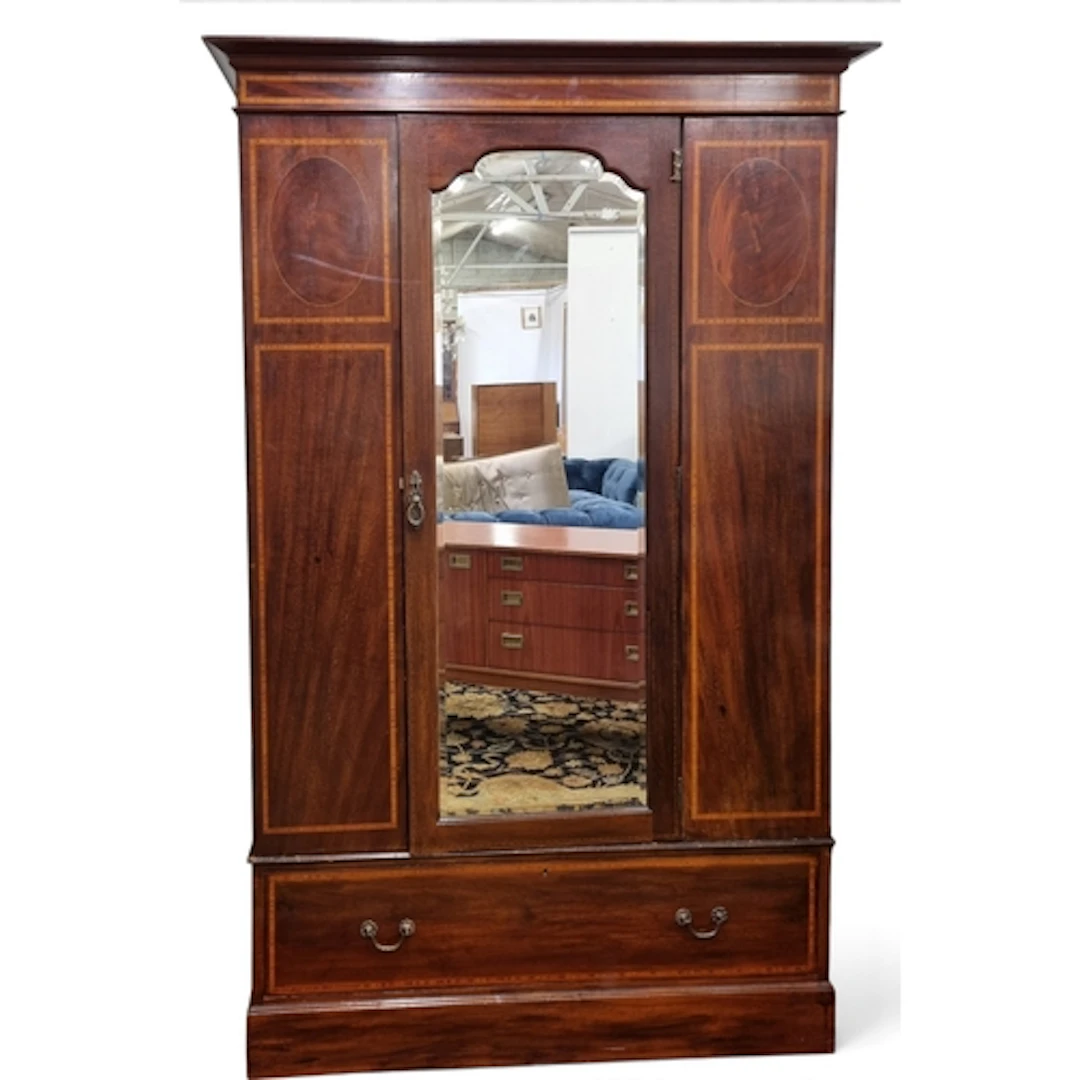 An Edwardian Mahogany and Inlaid single door Wardrobe with b...
