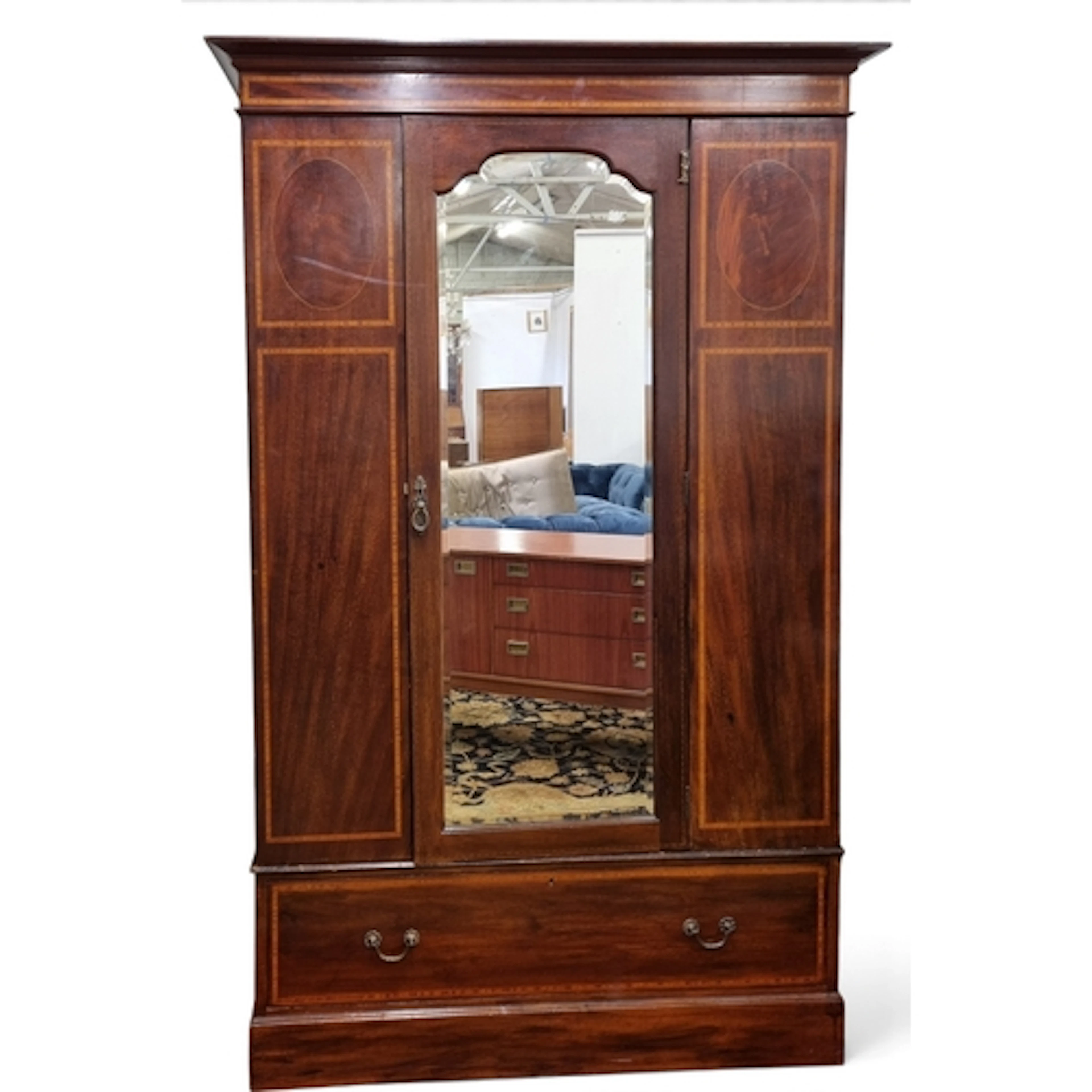 An Edwardian Mahogany and Inlaid single door Wardrobe with b...