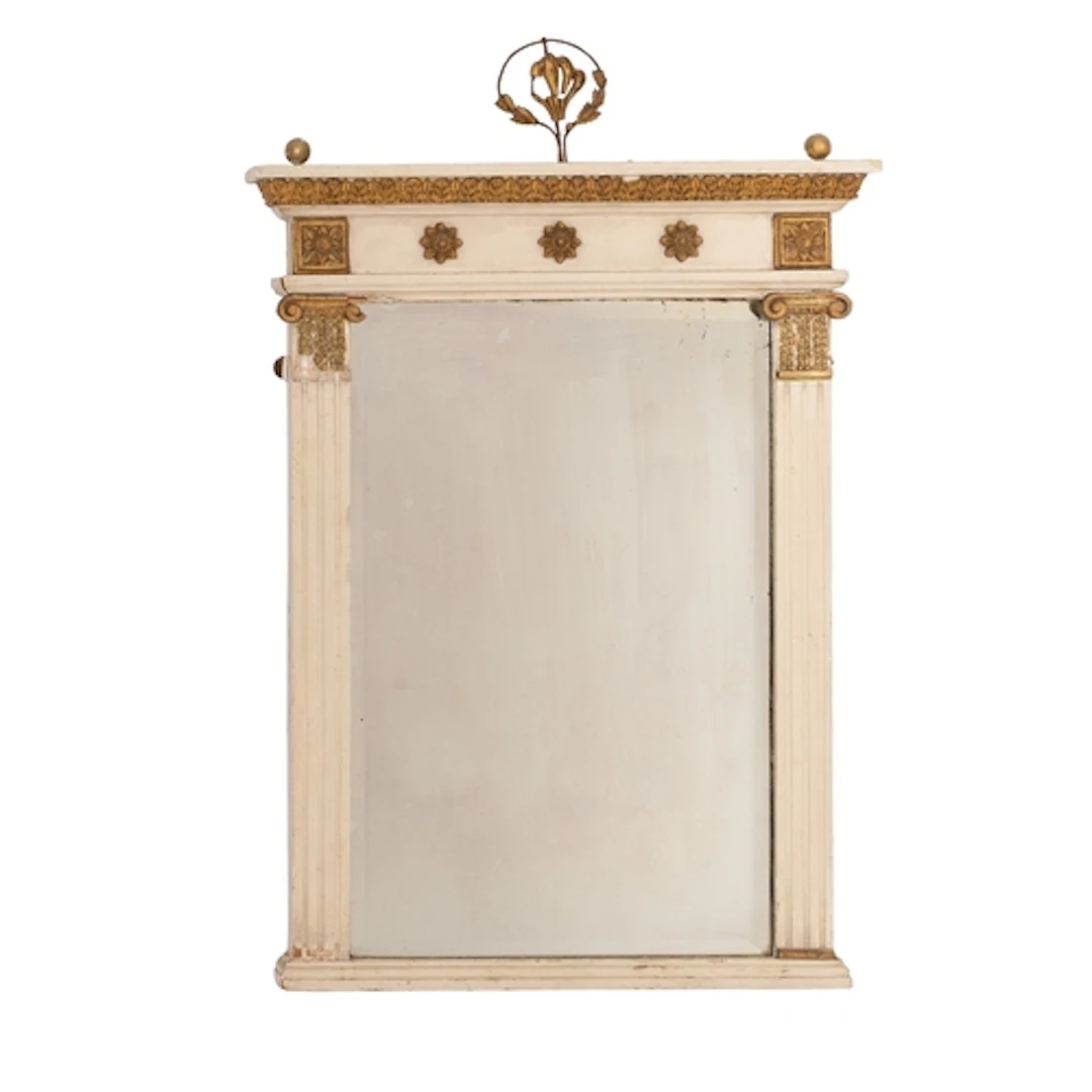 A Regency painted and parcel-gilt wood framed pier mirror, e...