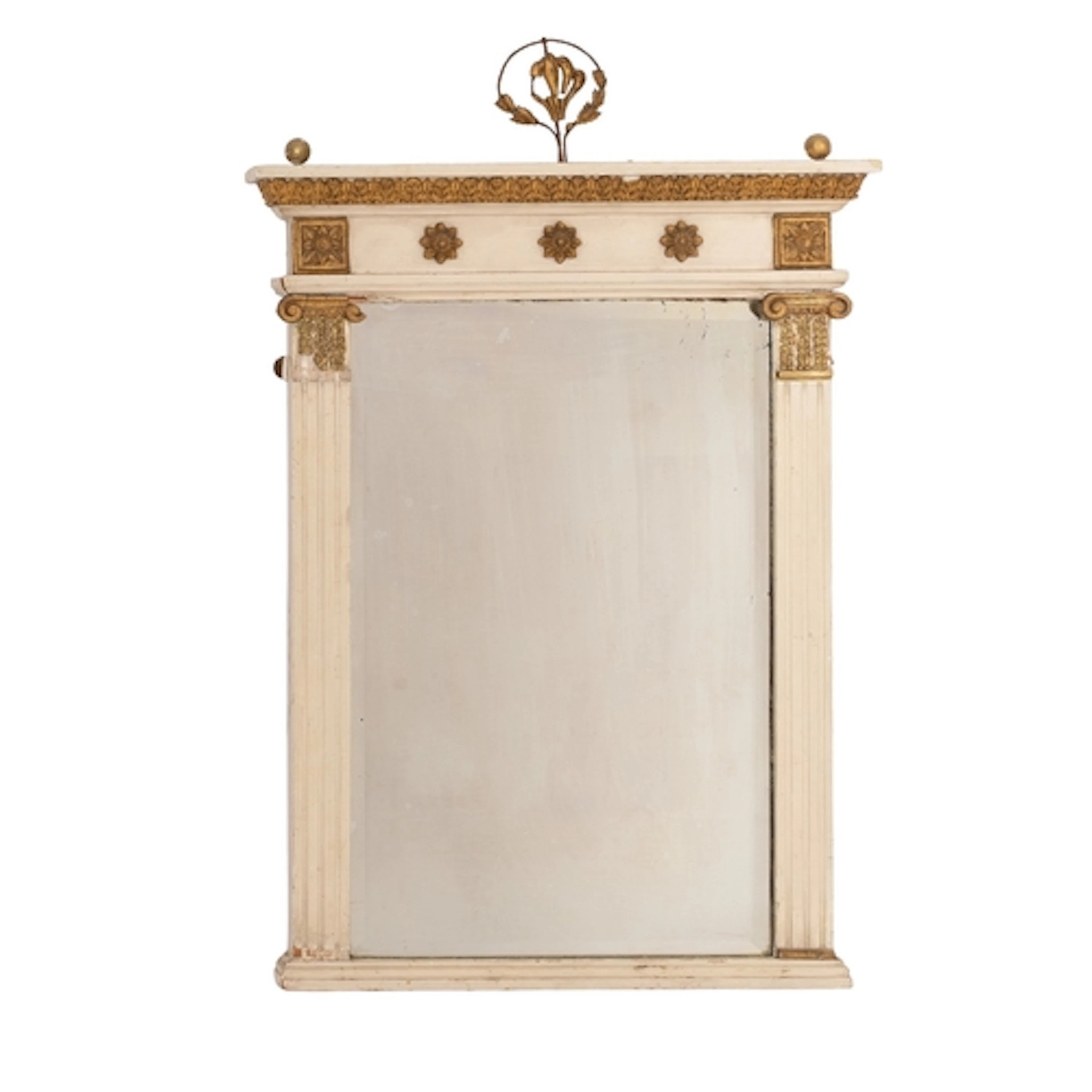 A Regency painted and parcel-gilt wood framed pier mirror, e...