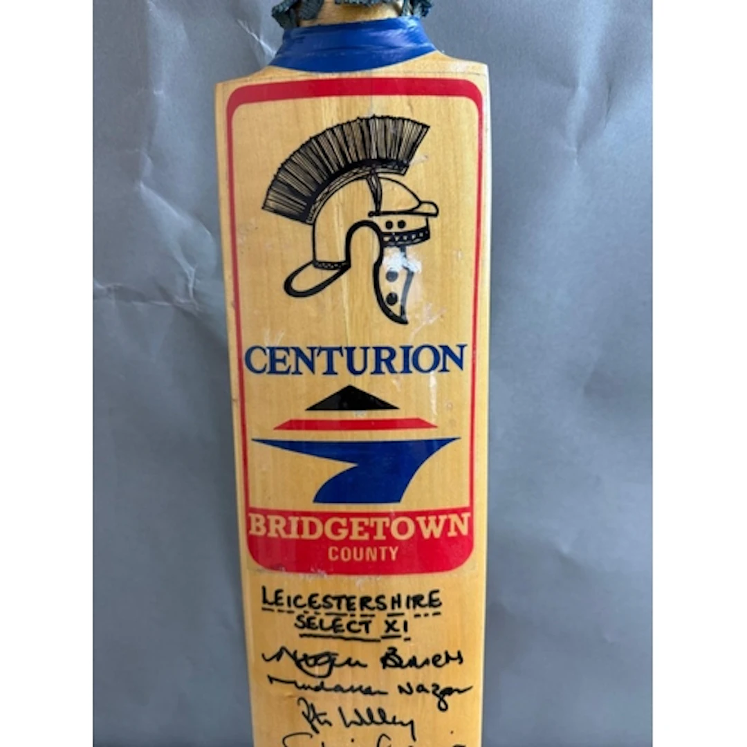 A Centurion Bridgetown cricket bat signed by the Leicestersh...