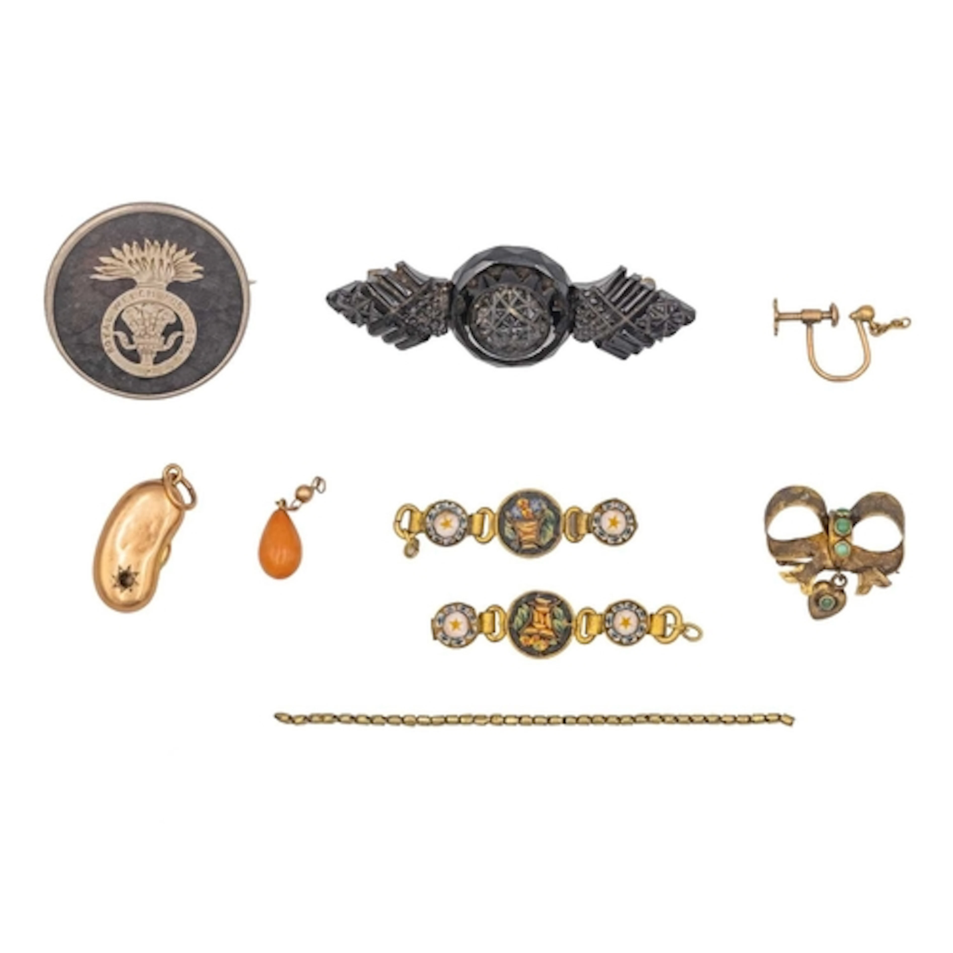 A selection of jewels, to include a Victorian gold turquoise...
