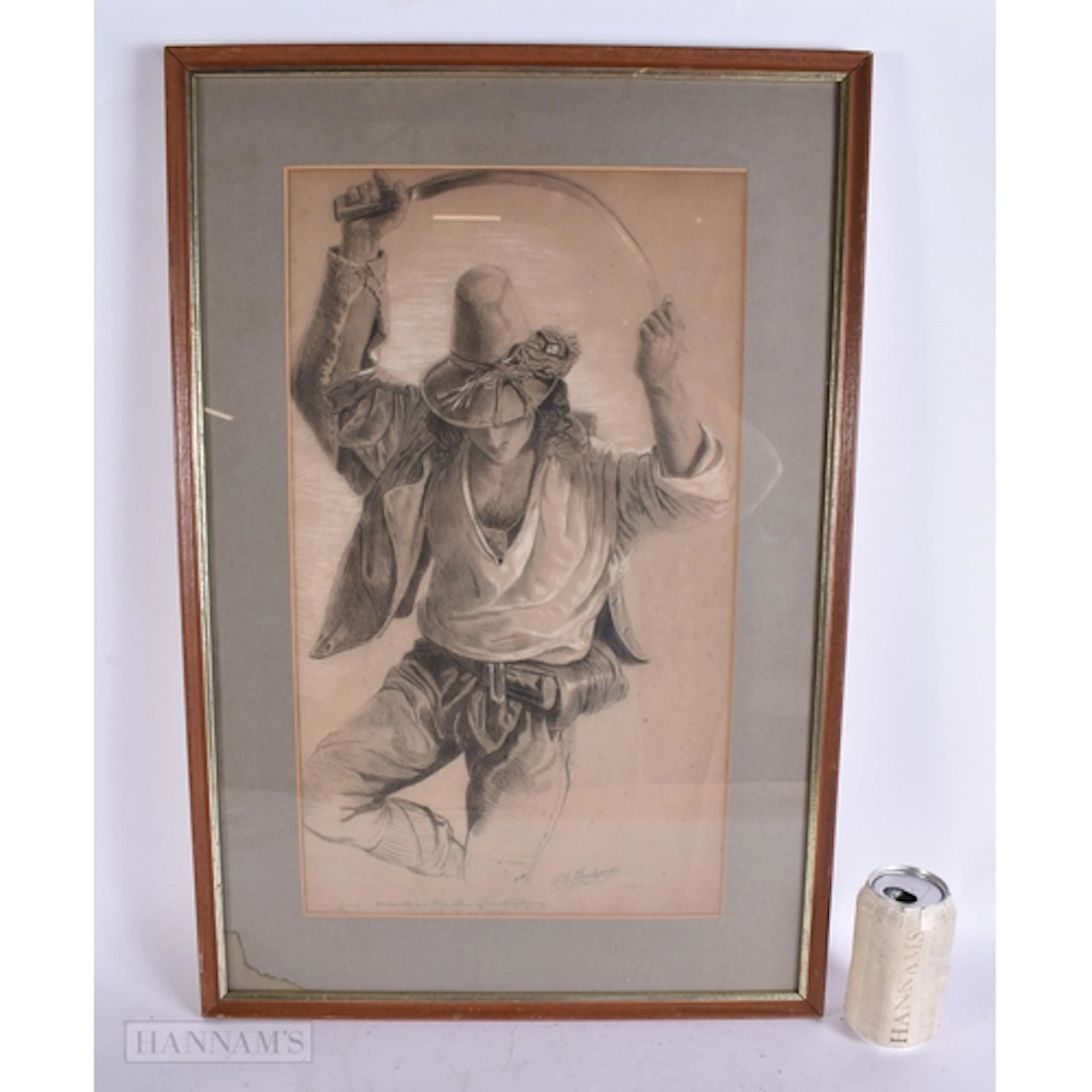 European School (19th Century) Pencil sketch, Male bending s...