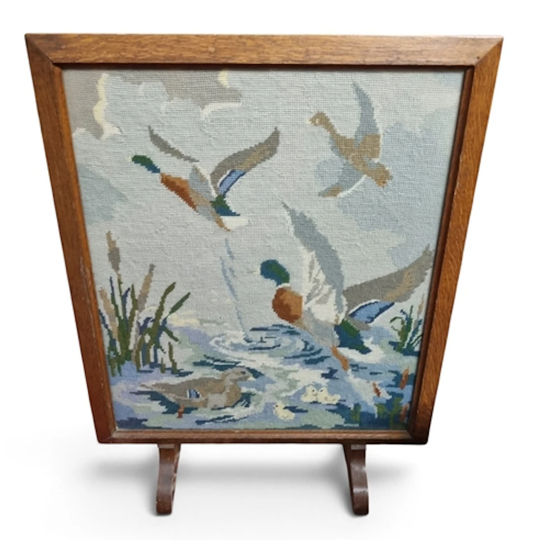 An early 20th Century Tapestry Panelled rectangular Firescre...