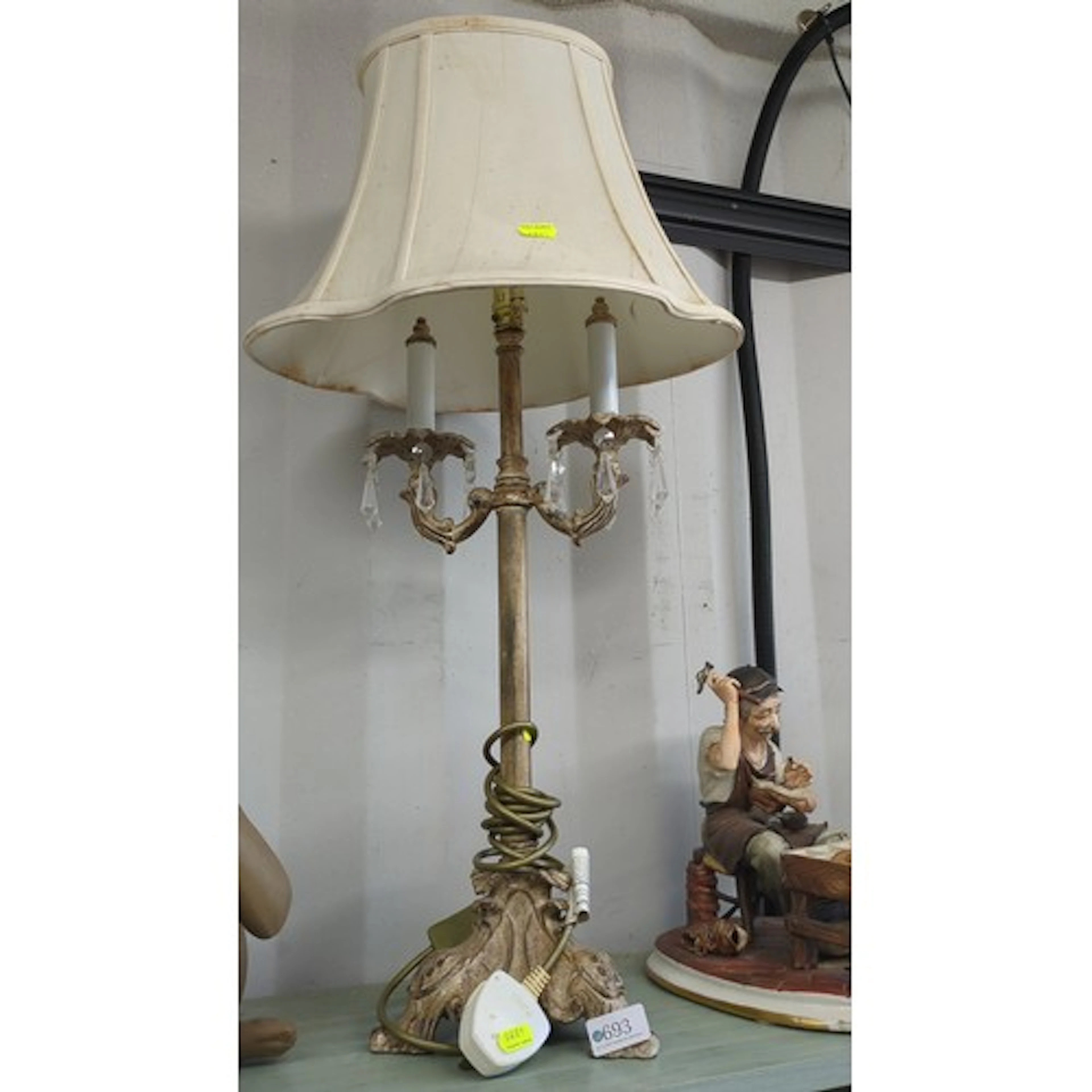 Vintage candelabra-form table lamp with two scrolling arms h...