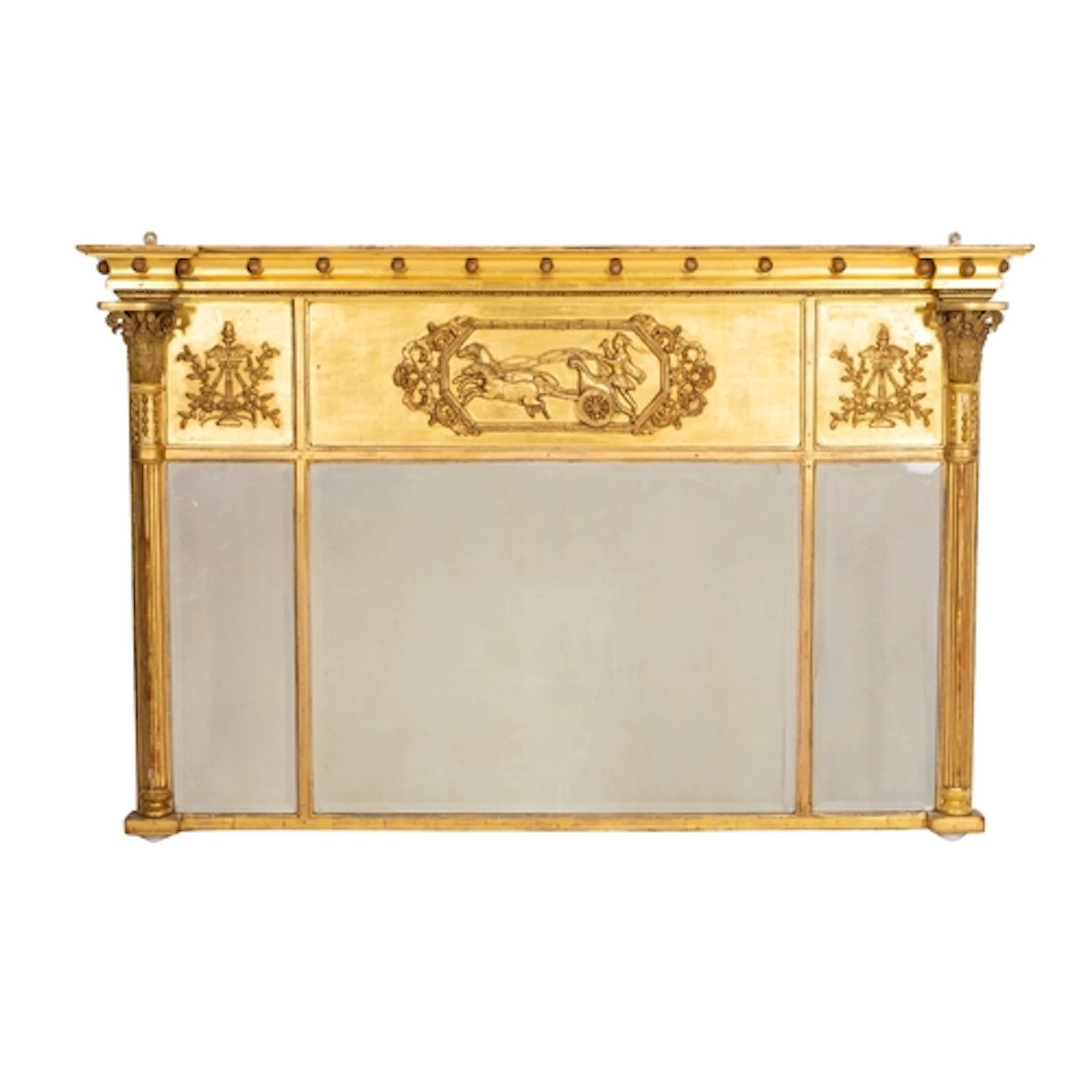 A George IV giltwood and composition framed triptych overman...