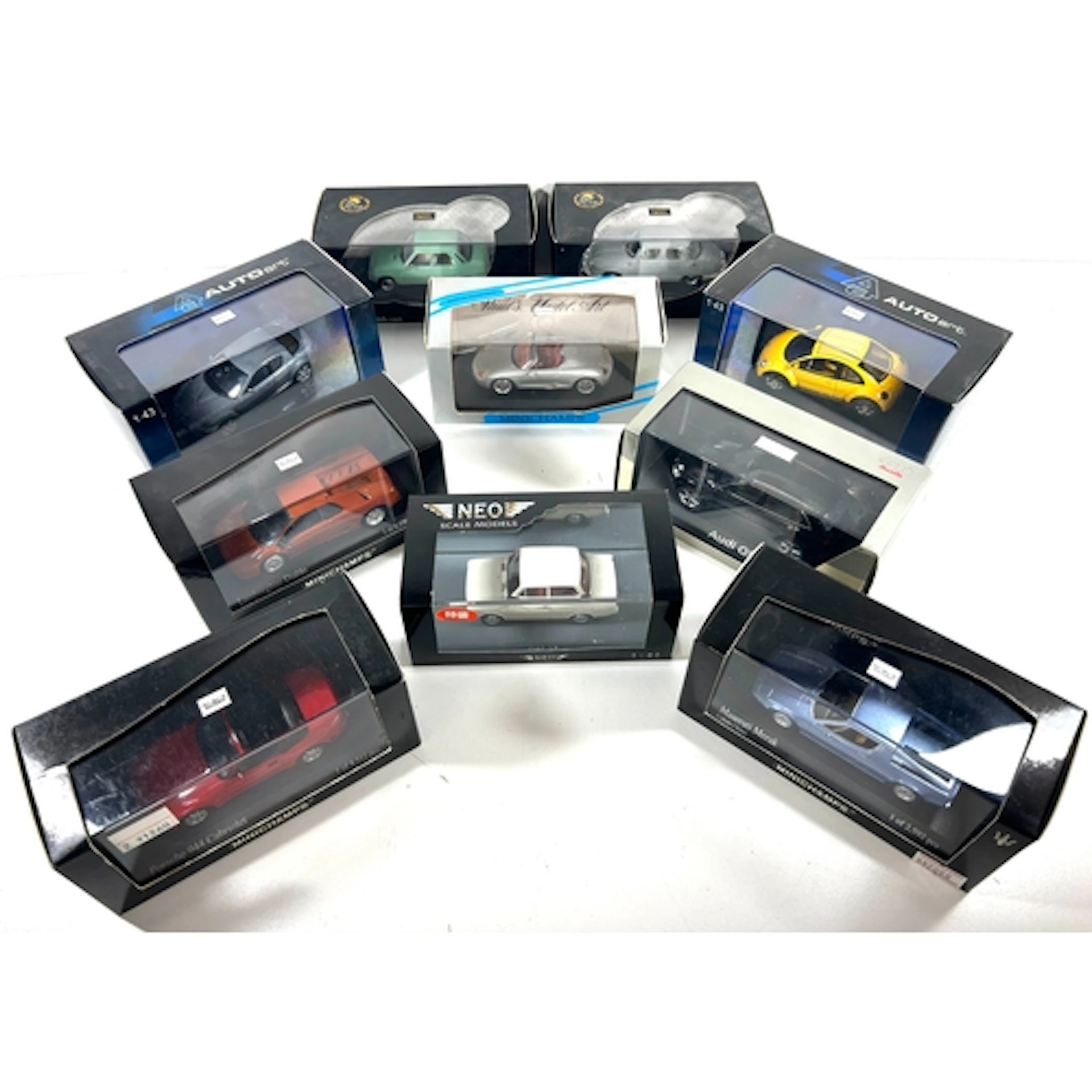 10 1:43 Vehicles. 4x Minichamps - Lamborghini Diablo, Masera...