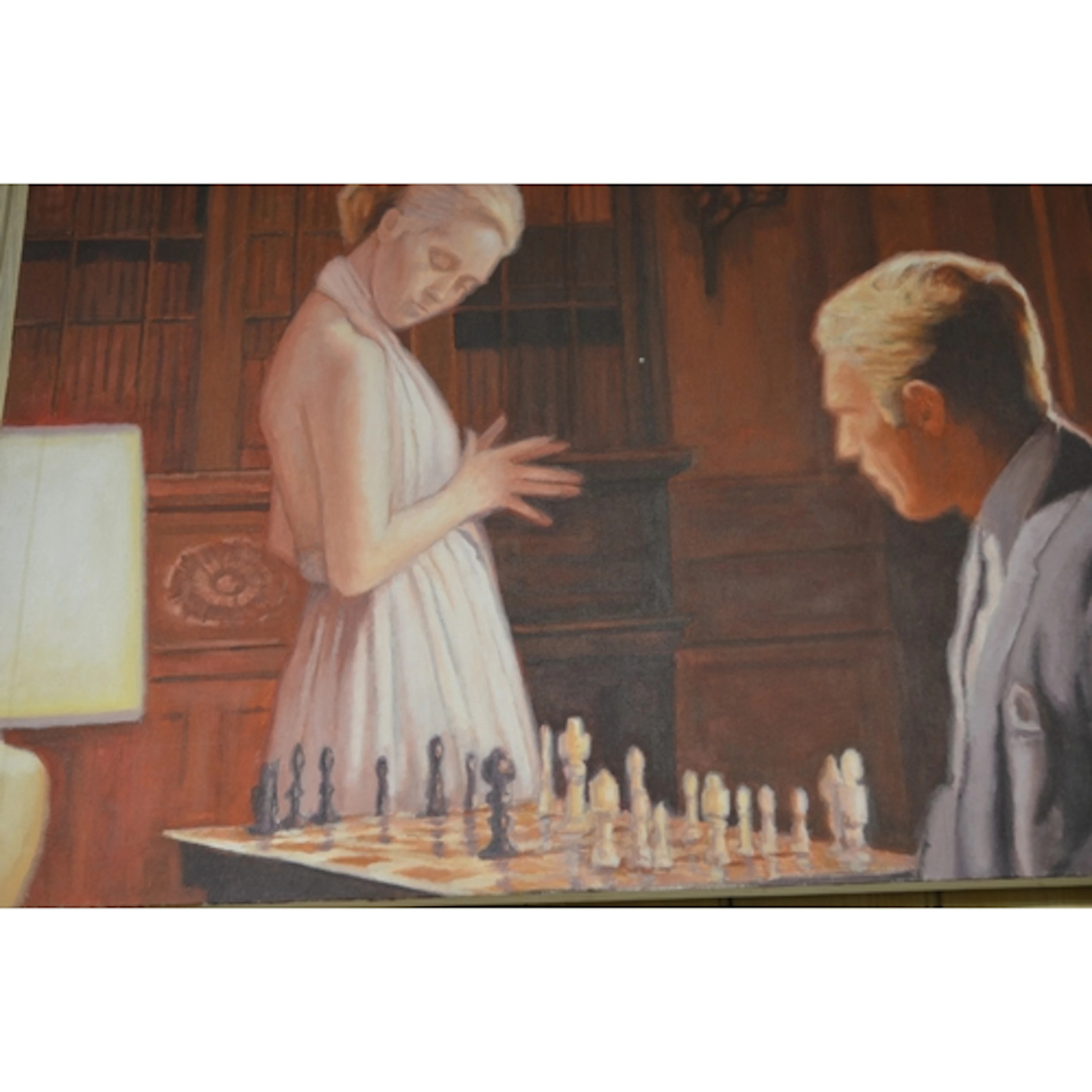 Late 20th Century oil painting on canvas, the chess match, 7...